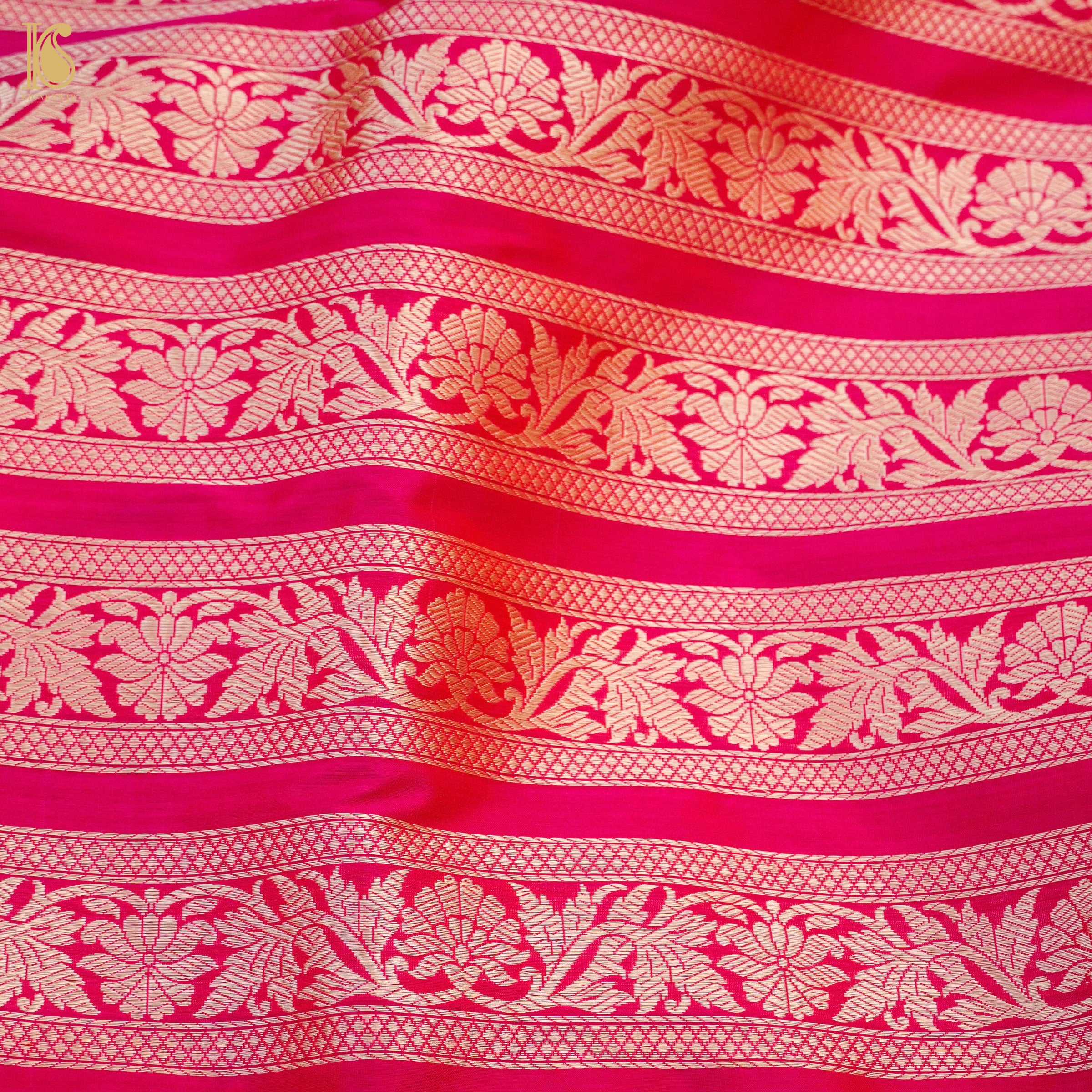 Razzmatazz PInk Pure Katan Silk Handloom Banarasi Kalidar Lehenga - Khinkhwab