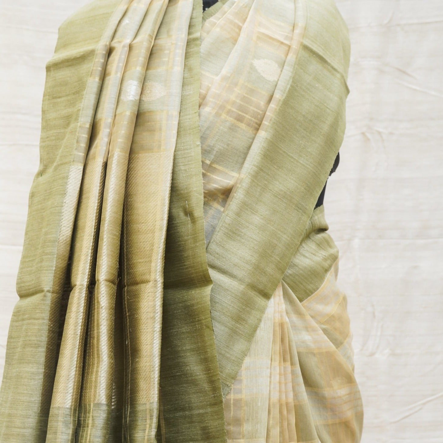 Straw Brown Pure Linen Handloom Banarasi Kadwa Saree - Khinkhwab