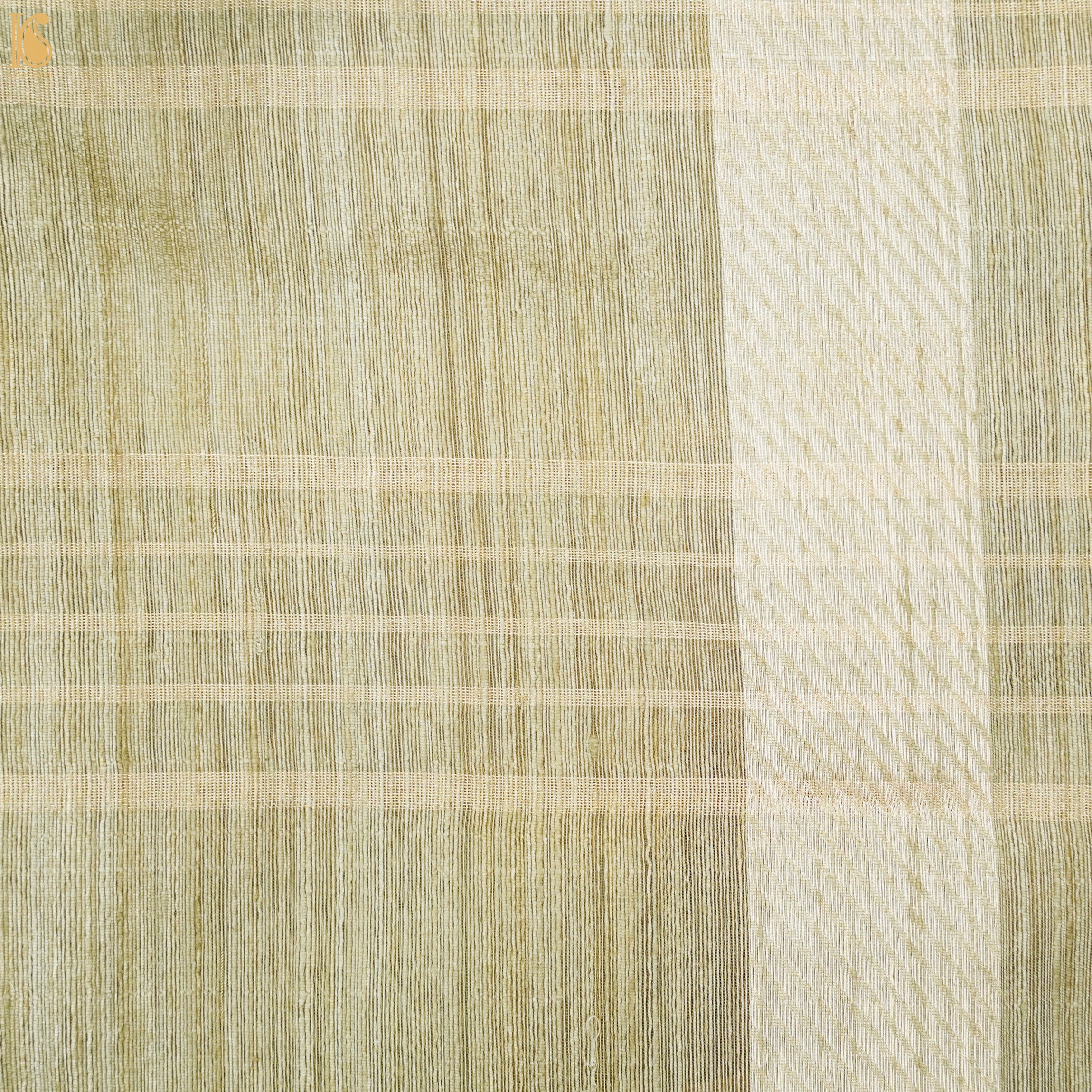 Straw Brown Pure Linen Handloom Banarasi Kadwa Saree - Khinkhwab
