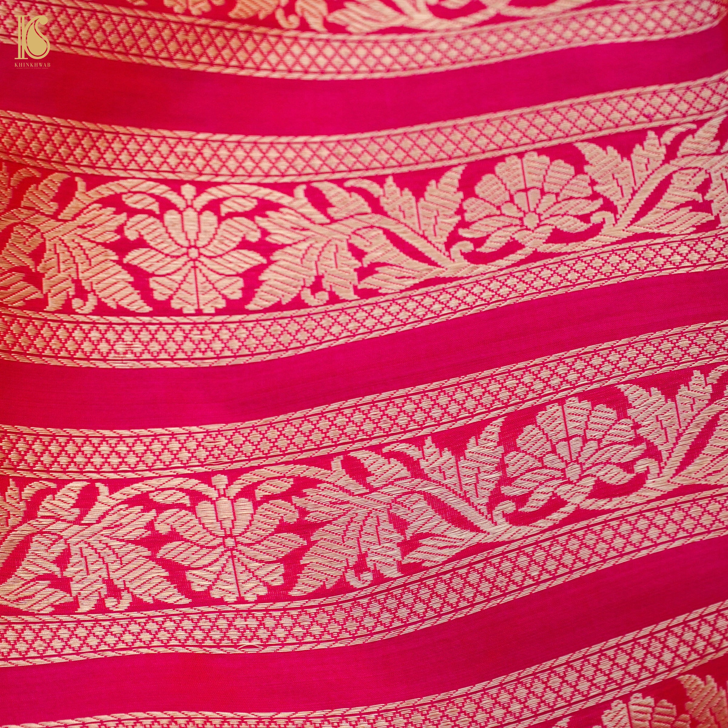 Razzmatazz PInk Pure Katan Silk Handloom Banarasi Kalidar Lehenga - Khinkhwab