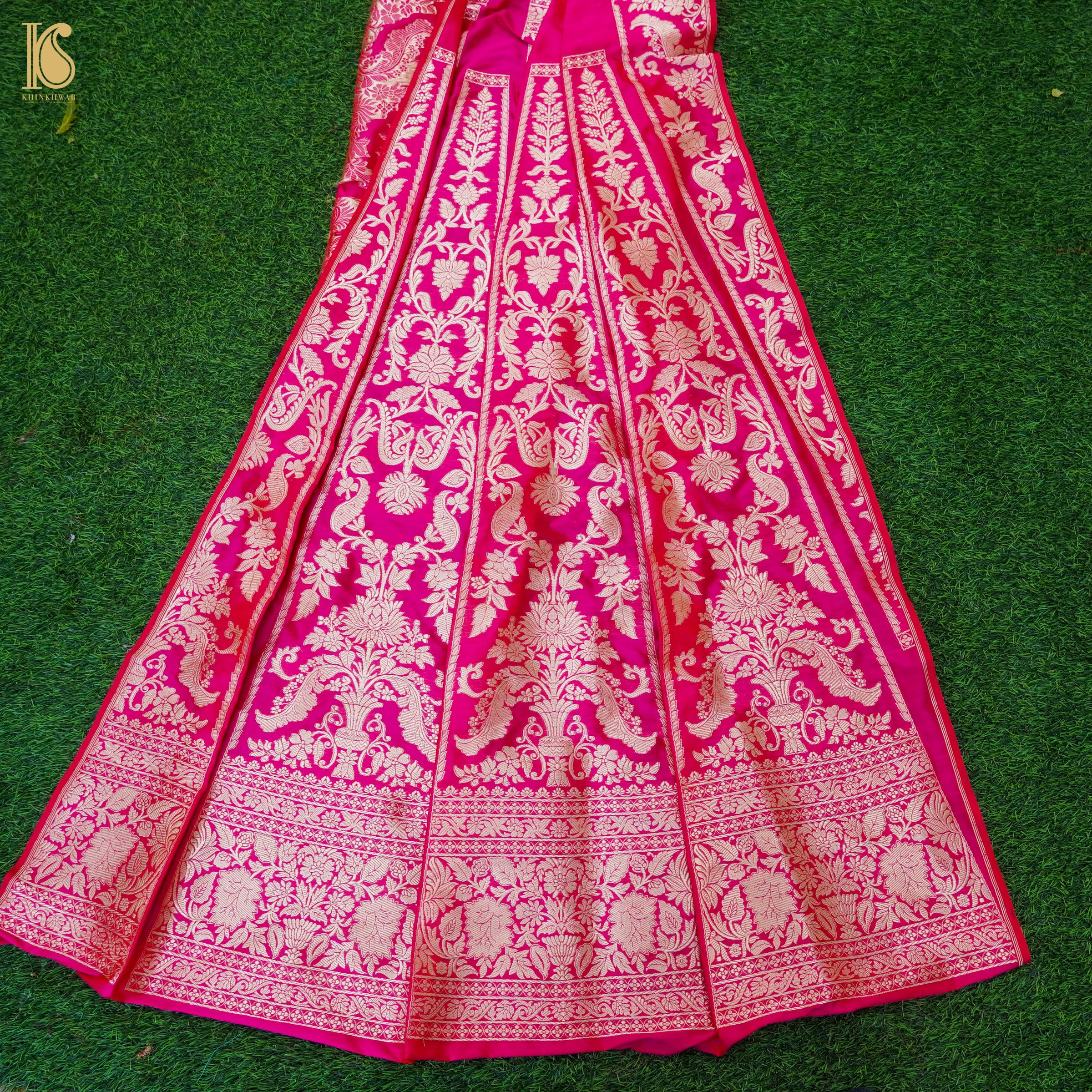 Razzmatazz PInk Pure Katan Silk Handloom Banarasi Kalidar Lehenga - Khinkhwab