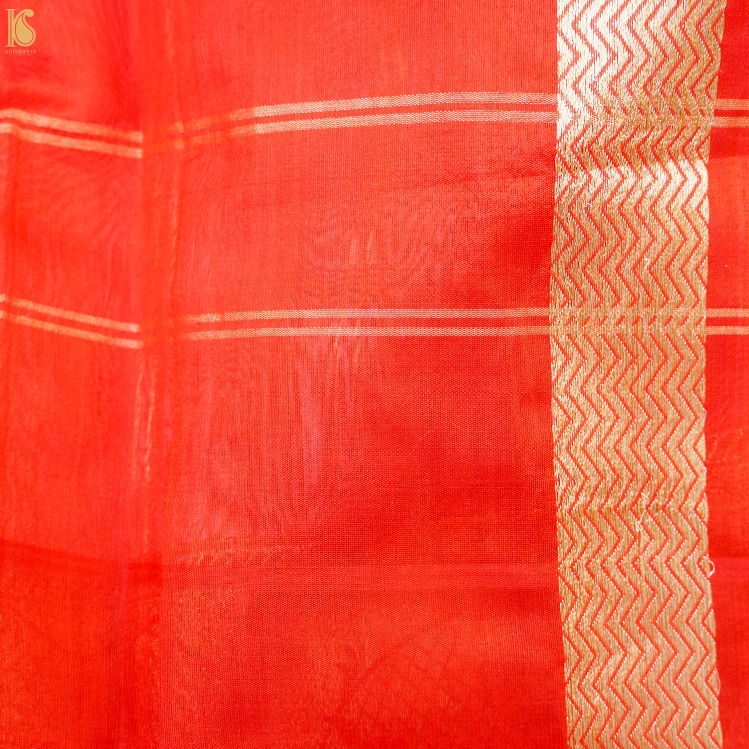 Blue & Red Pure Linen Handloom Banarasi Kadwa Saree - Khinkhwab