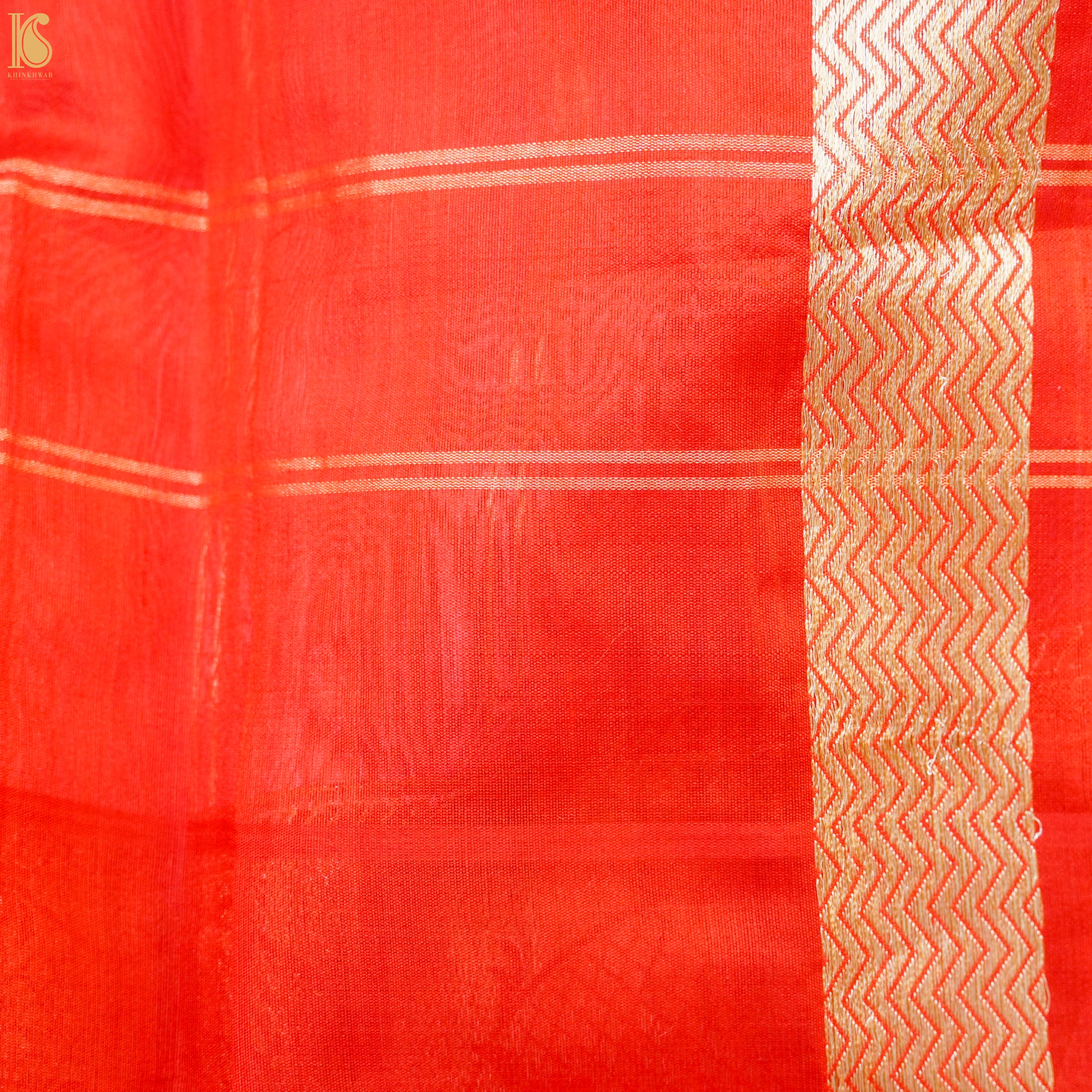 Blue & Red Pure Linen Handloom Banarasi Kadwa Saree - Khinkhwab