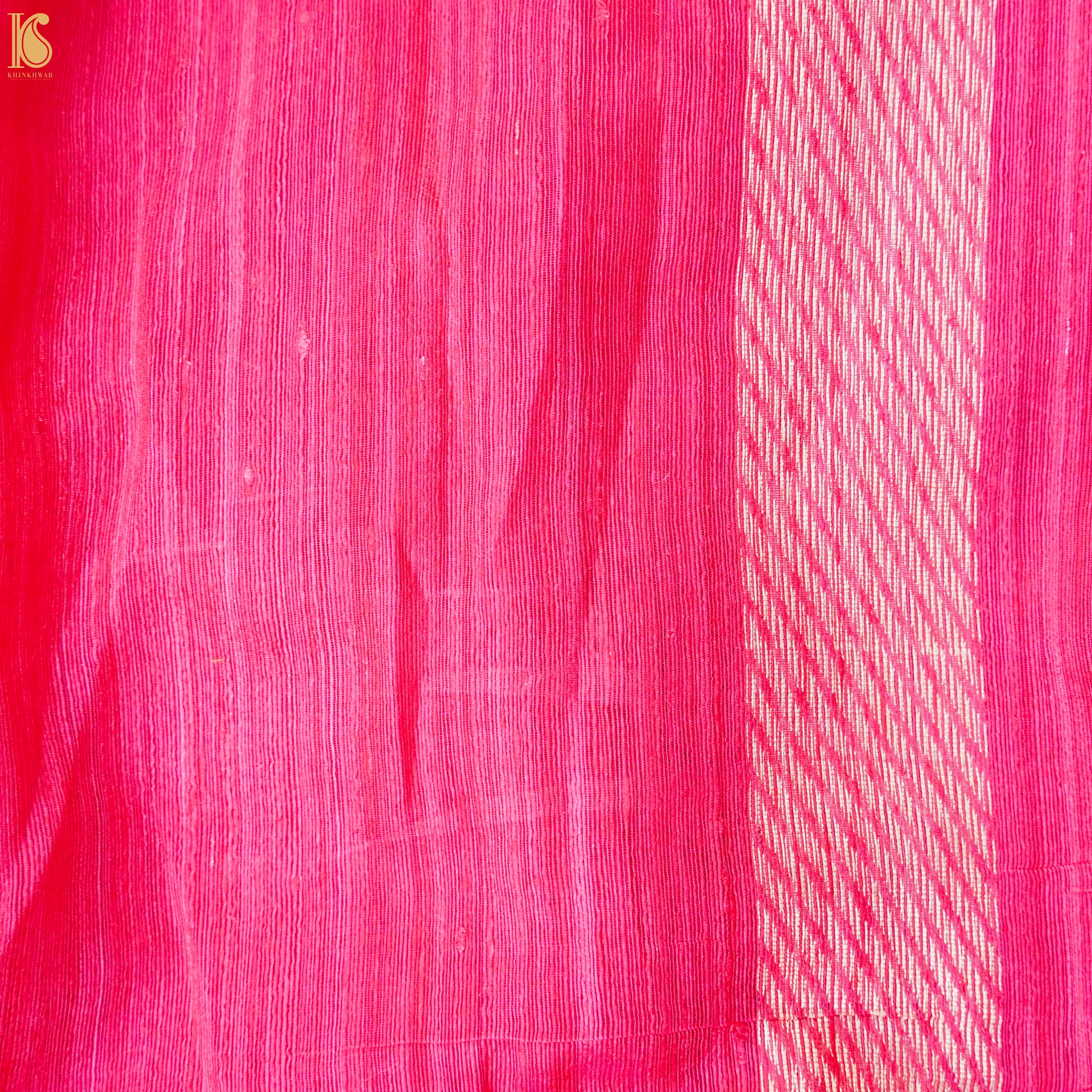 Sunshade Orange Pure Linen Handloom Banarasi Saree with Kadhua Boota - Khinkhwab