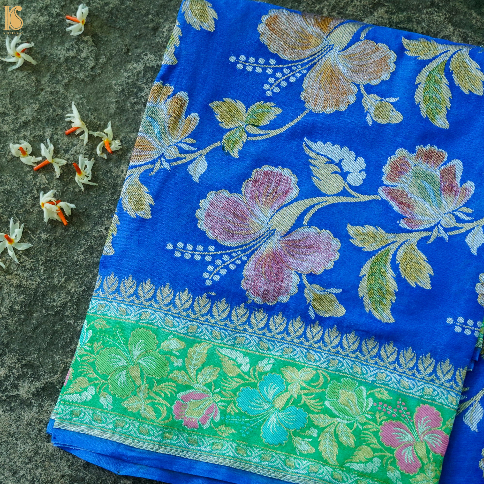 Blue Pure Georgette Handloom Banarasi Dahlia Saree - Khinkhwab