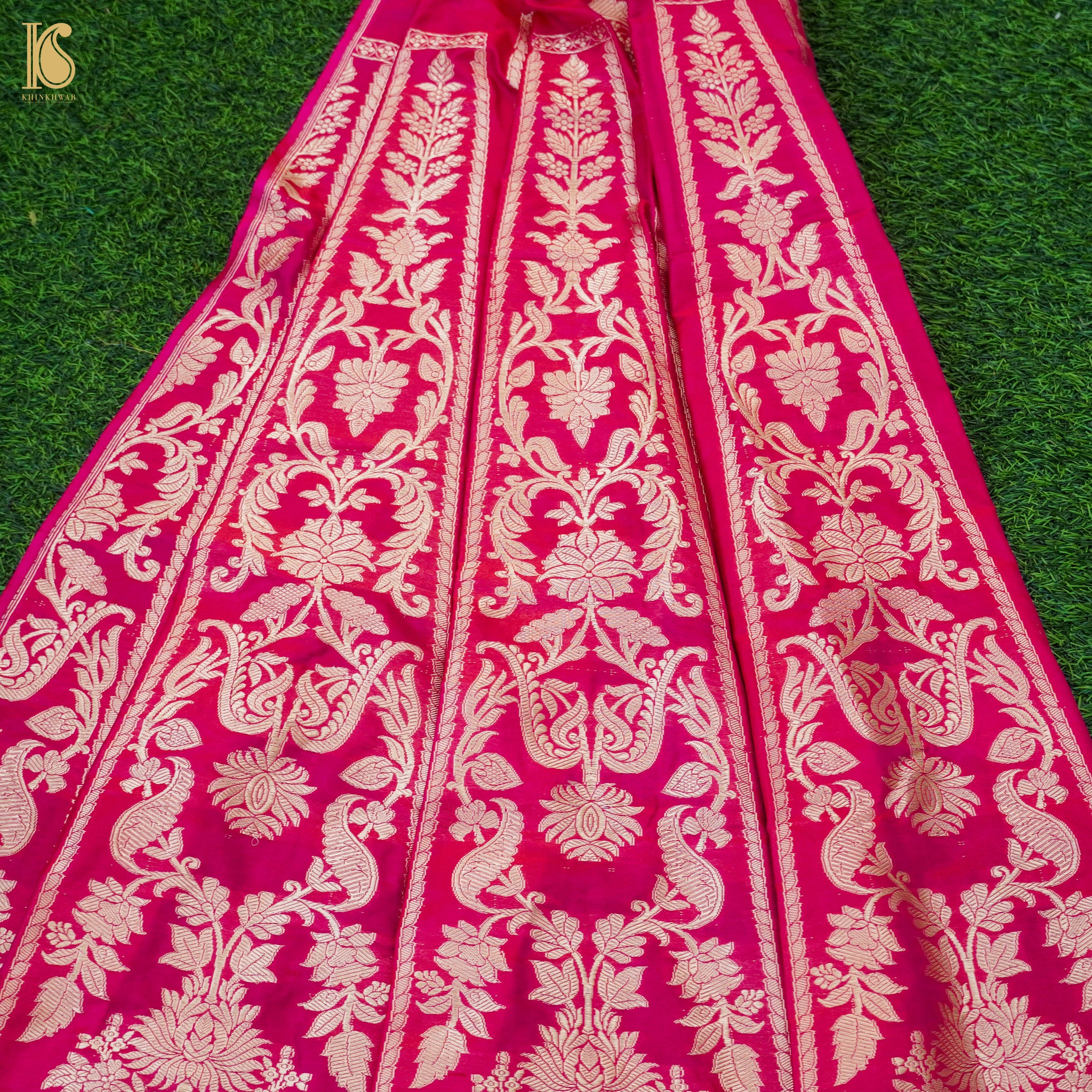 Jazzberry Jam Pure Katan Silk Handloom Banarasi Kalidar Lehenga - Khinkhwab