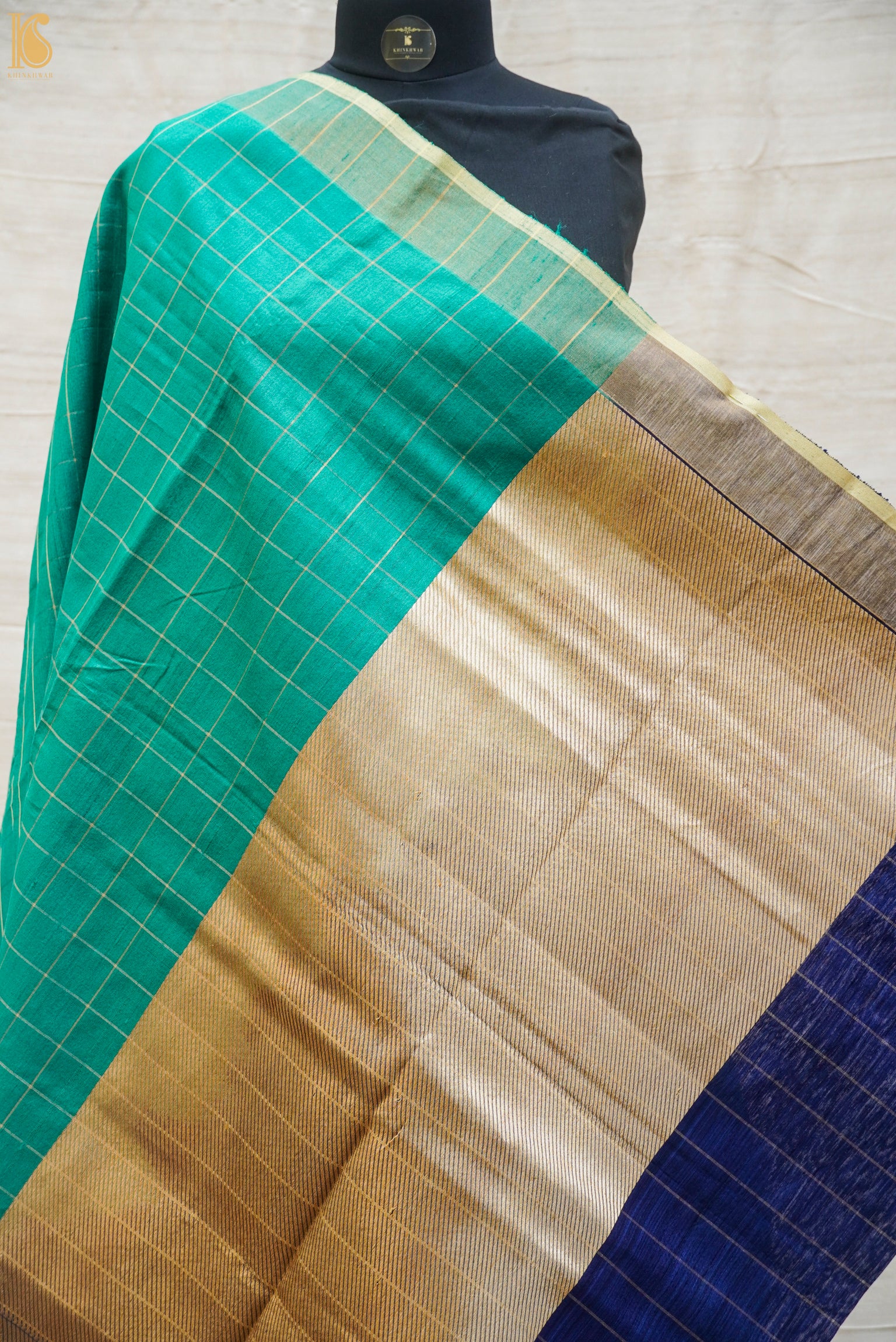 Sea Green Pure Linen Handloom Banarasi Saree - Khinkhwab