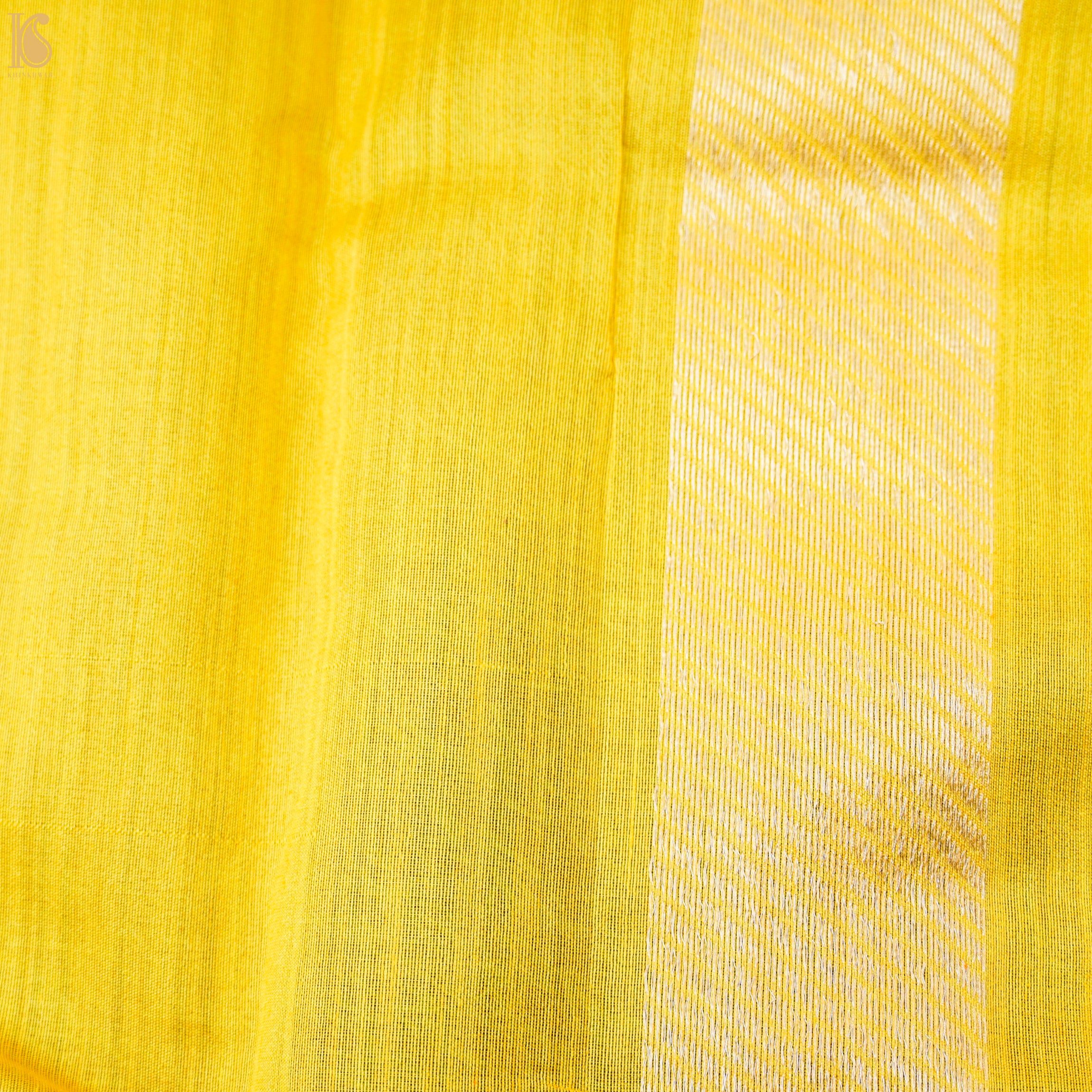 Red & Yellow Pure Linen Handloom Banarasi Saree - Khinkhwab