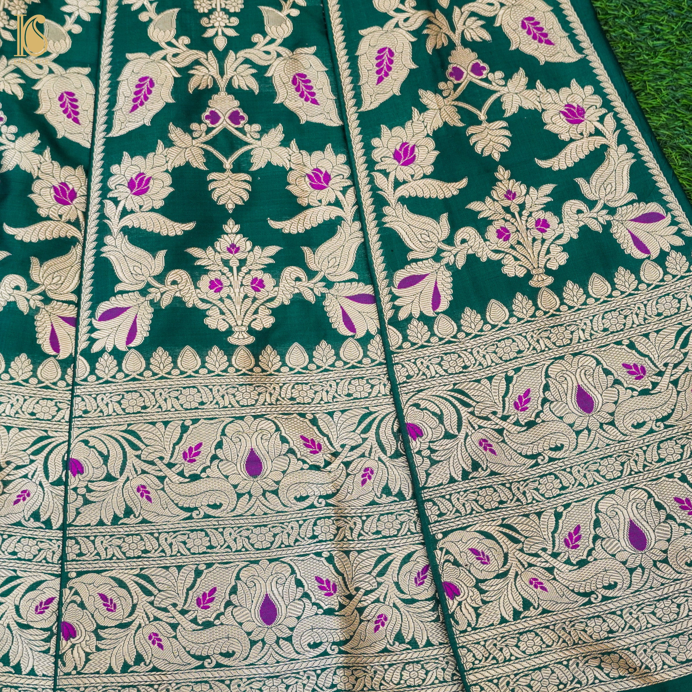 Green Pure Katan Silk Handloom Banarasi Kalidar Lehenga - Khinkhwab