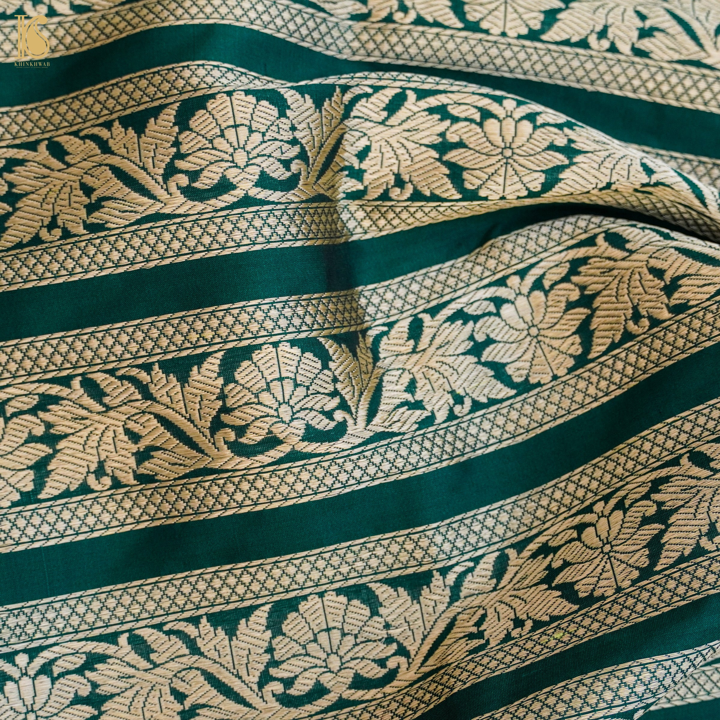 Green Pure Katan Silk Handloom Banarasi Kalidar Lehenga - Khinkhwab