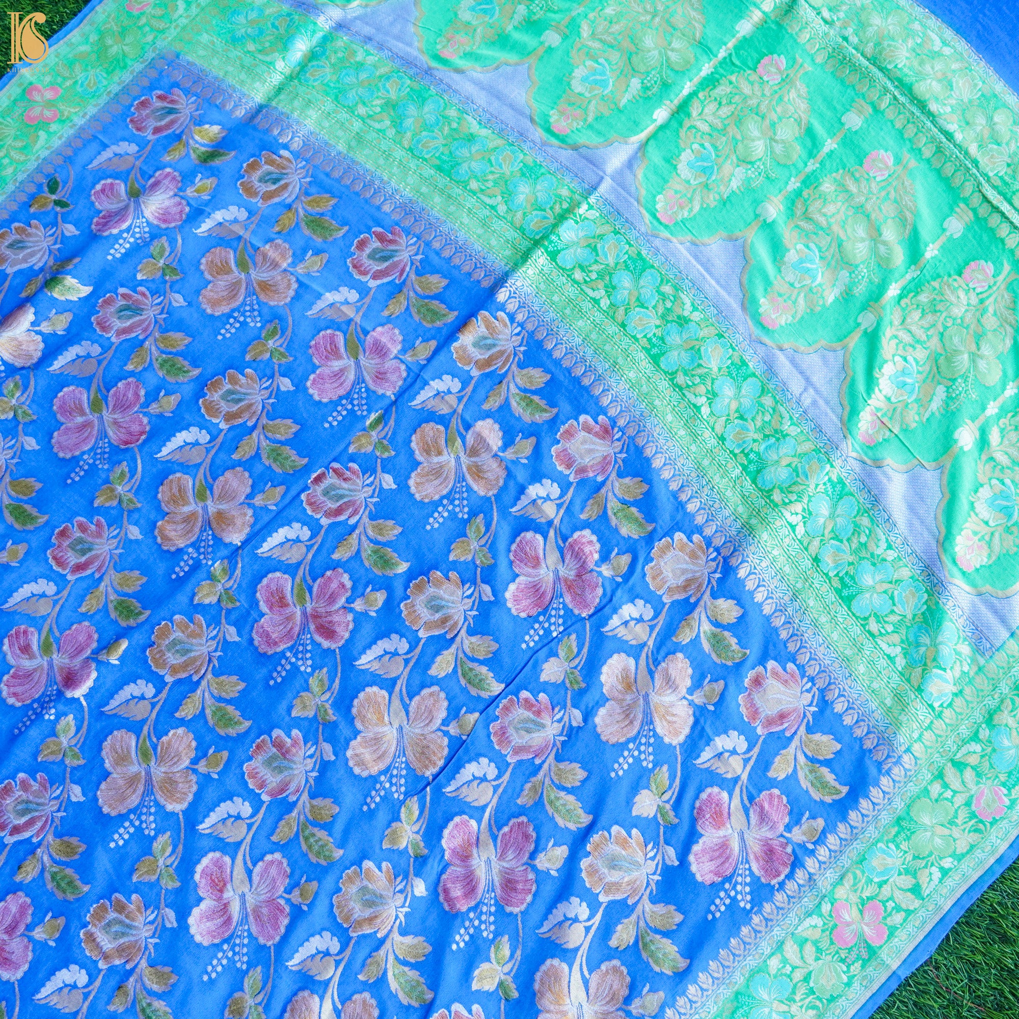 Blue Pure Georgette Handloom Banarasi Dahlia Saree - Khinkhwab