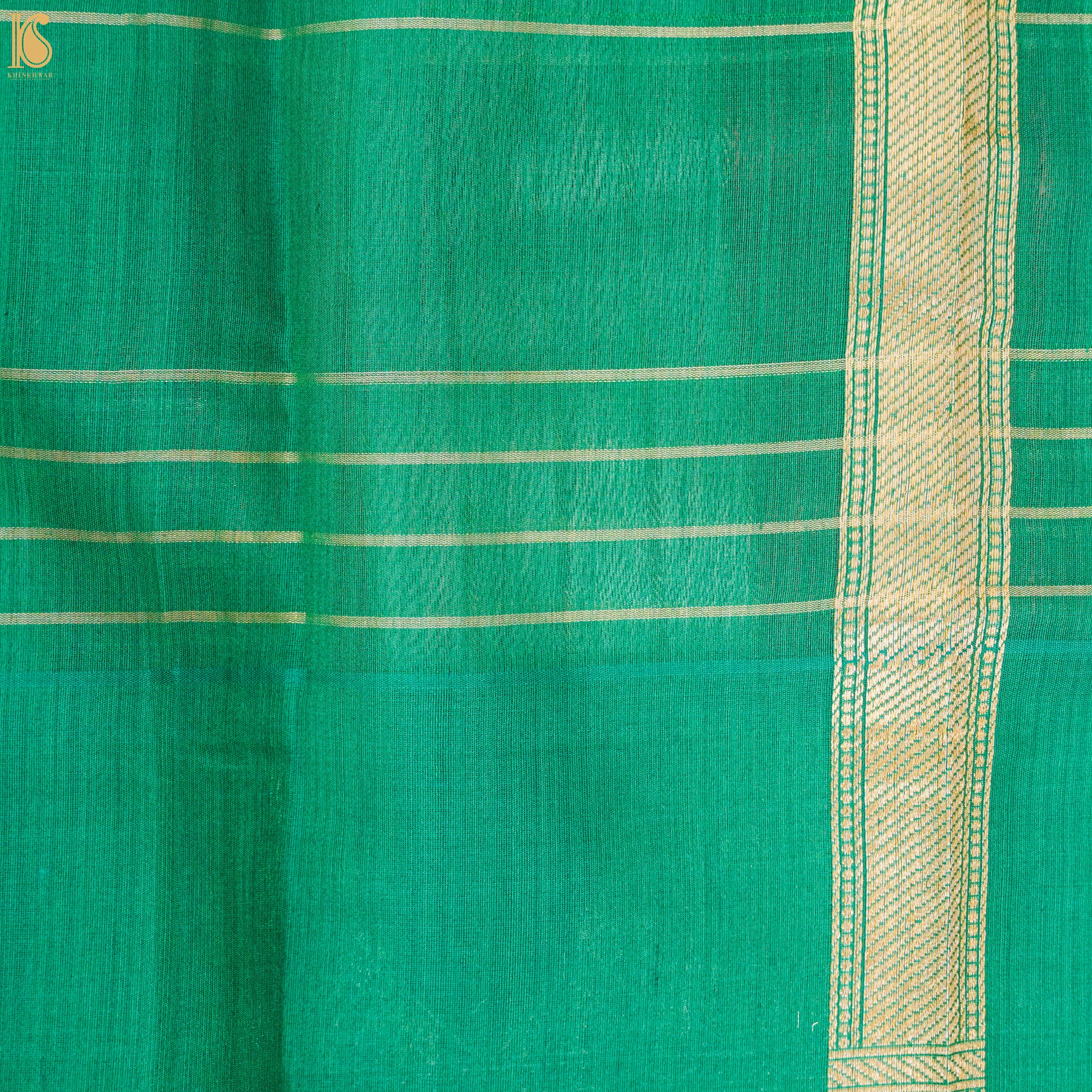 Red & Green Pure Linen Handloom Banarasi Kadwa Saree - Khinkhwab