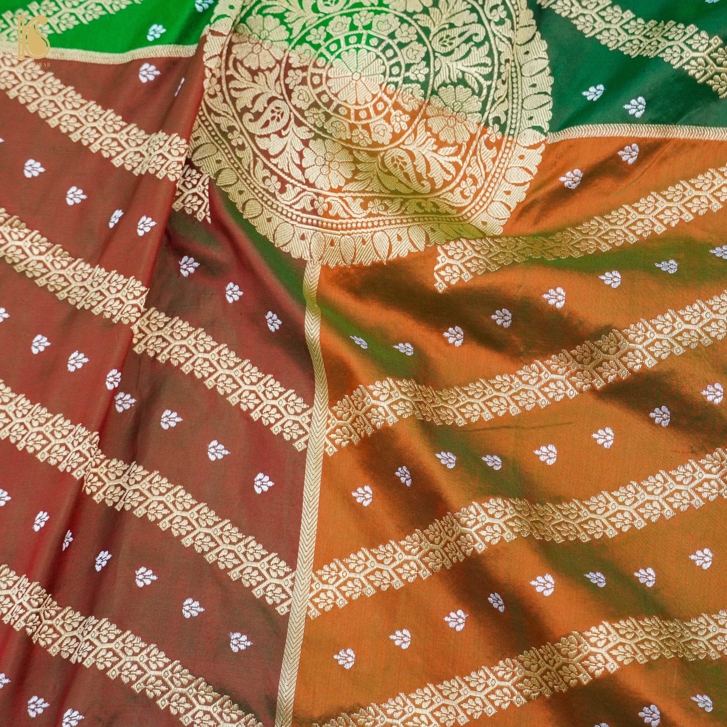 Turquoise Blue Handwoven Pure Katan Silk Chauki Rangkat Banarasi Saree - Khinkhwab
