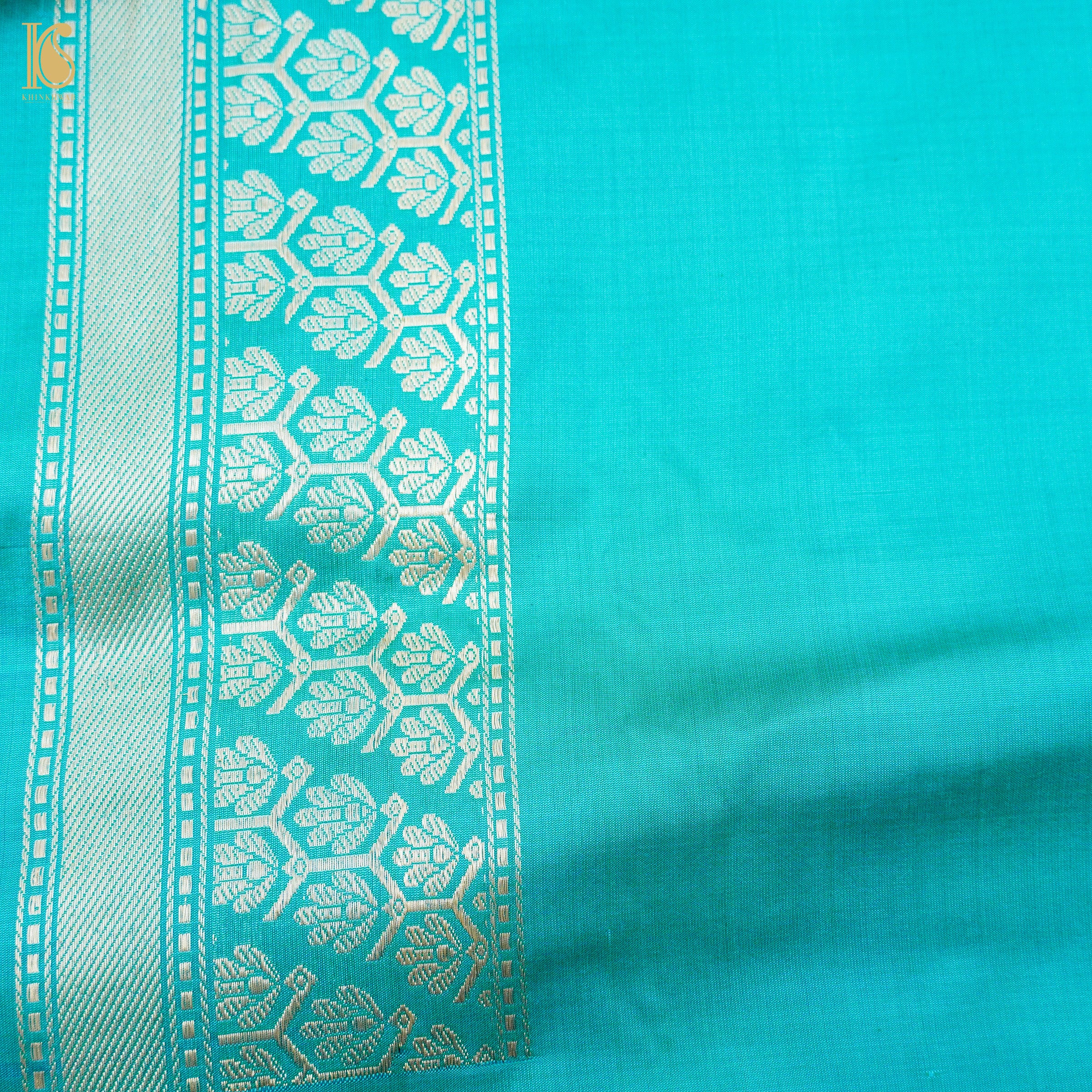 Turquoise Blue Handwoven Pure Katan Silk Chauki Rangkat Banarasi Saree - Khinkhwab