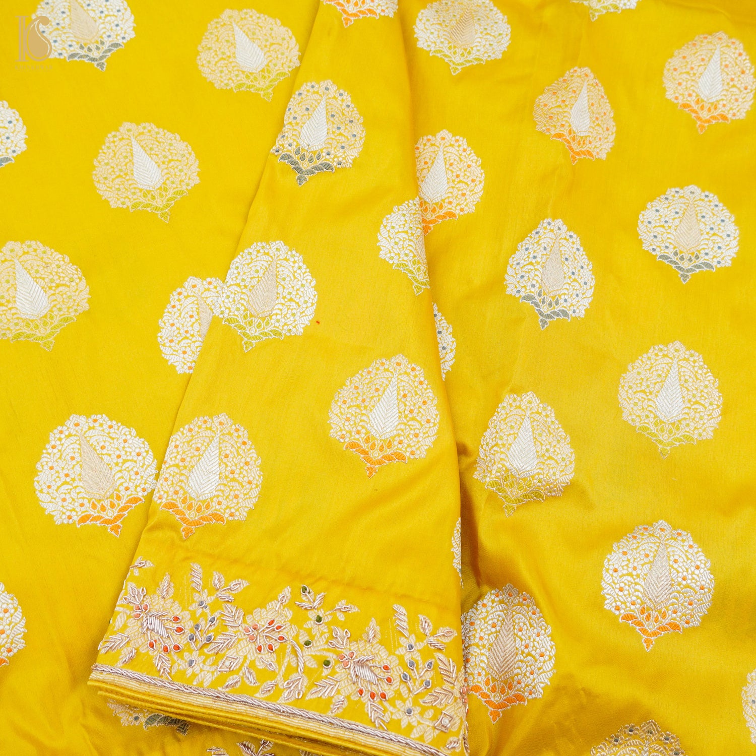 Sunflower Yellow Handwoven Banarasi Silk Mor Boota Embroidery Kadwa Saree - Khinkhwab