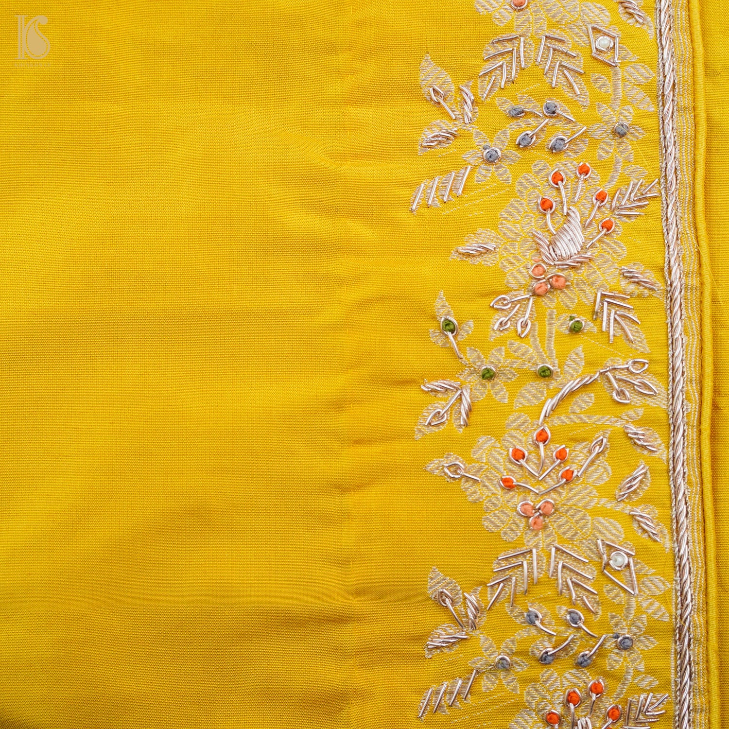 Sunflower Yellow Handwoven Banarasi Silk Mor Boota Embroidery Kadwa Saree - Khinkhwab