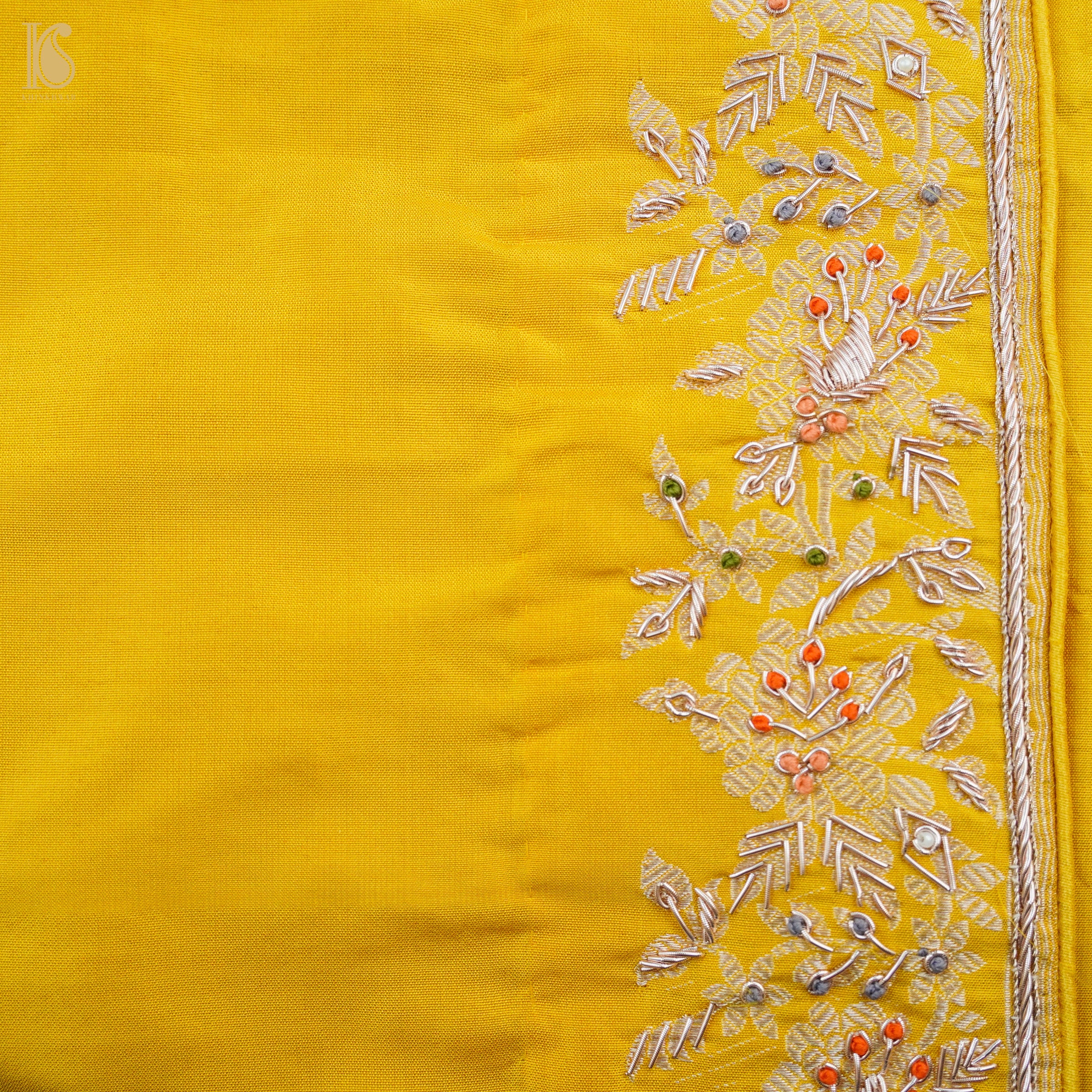Sunflower Yellow Handwoven Banarasi Silk Mor Boota Embroidery Kadwa Saree - Khinkhwab