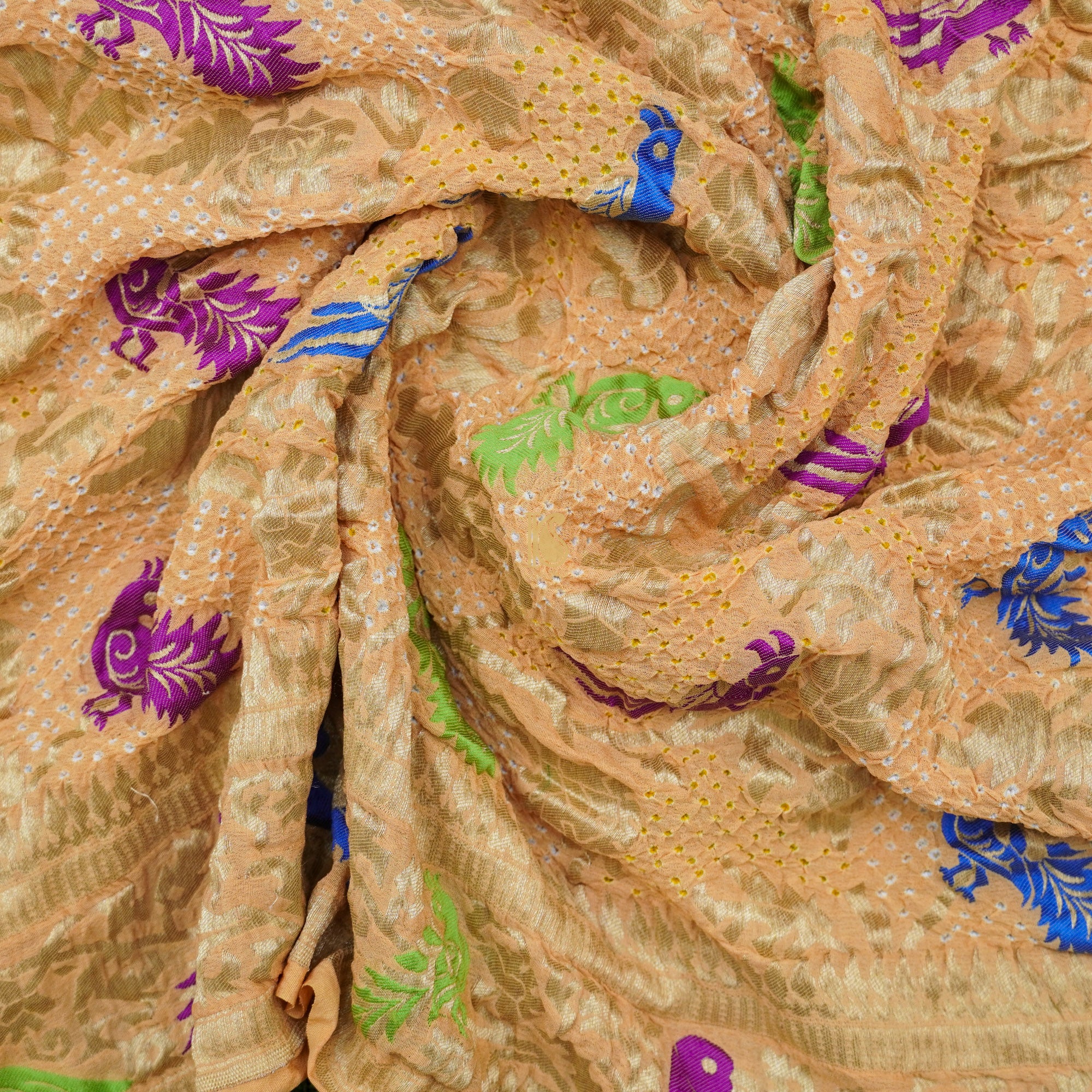 Yellow Pure Georgette Handloom Banarasi Bird Bandhani Dupatta - Khinkhwab