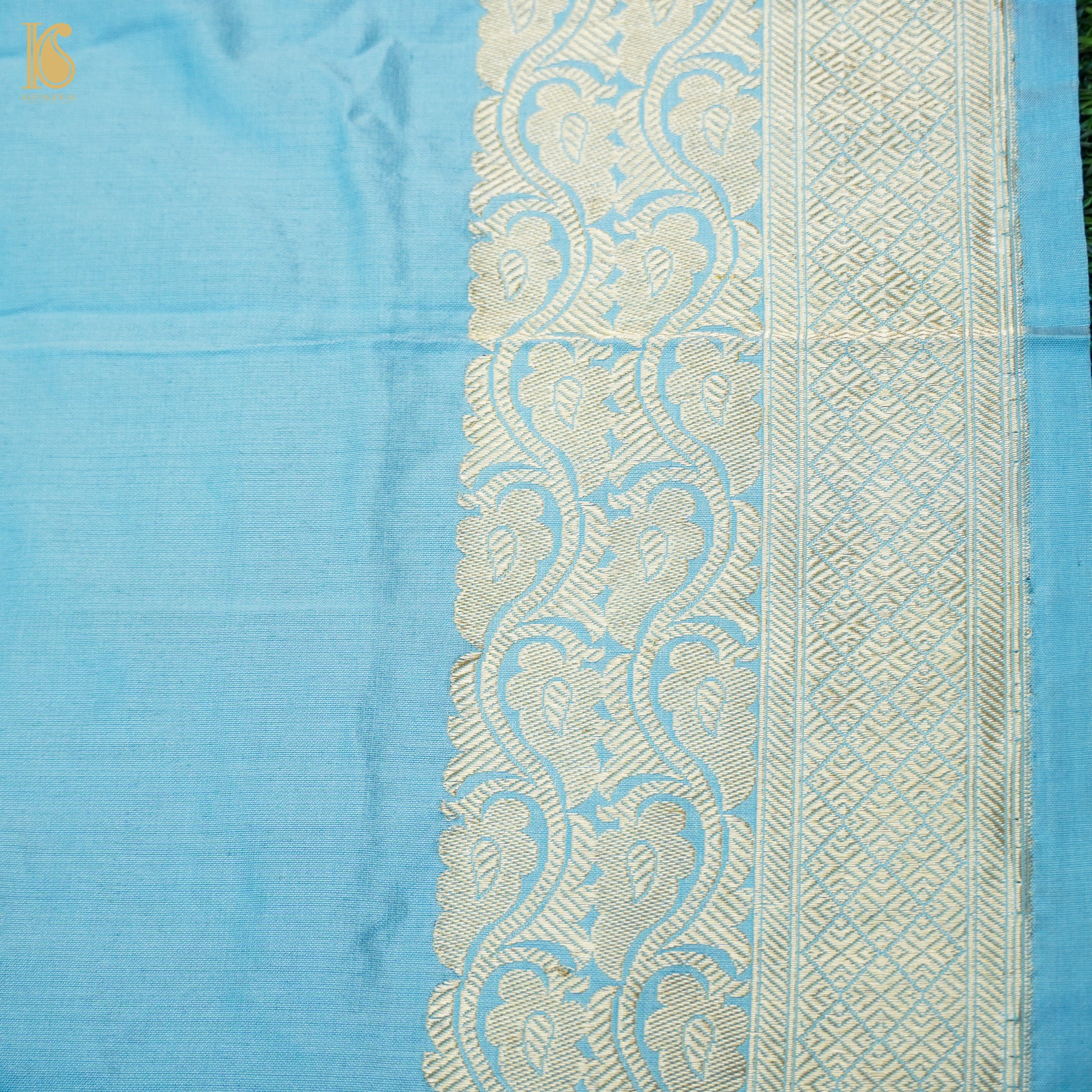 Seagull Blue Handwoven Banarasi Silk Mor Boota Embroidery Kadwa Saree - Khinkhwab