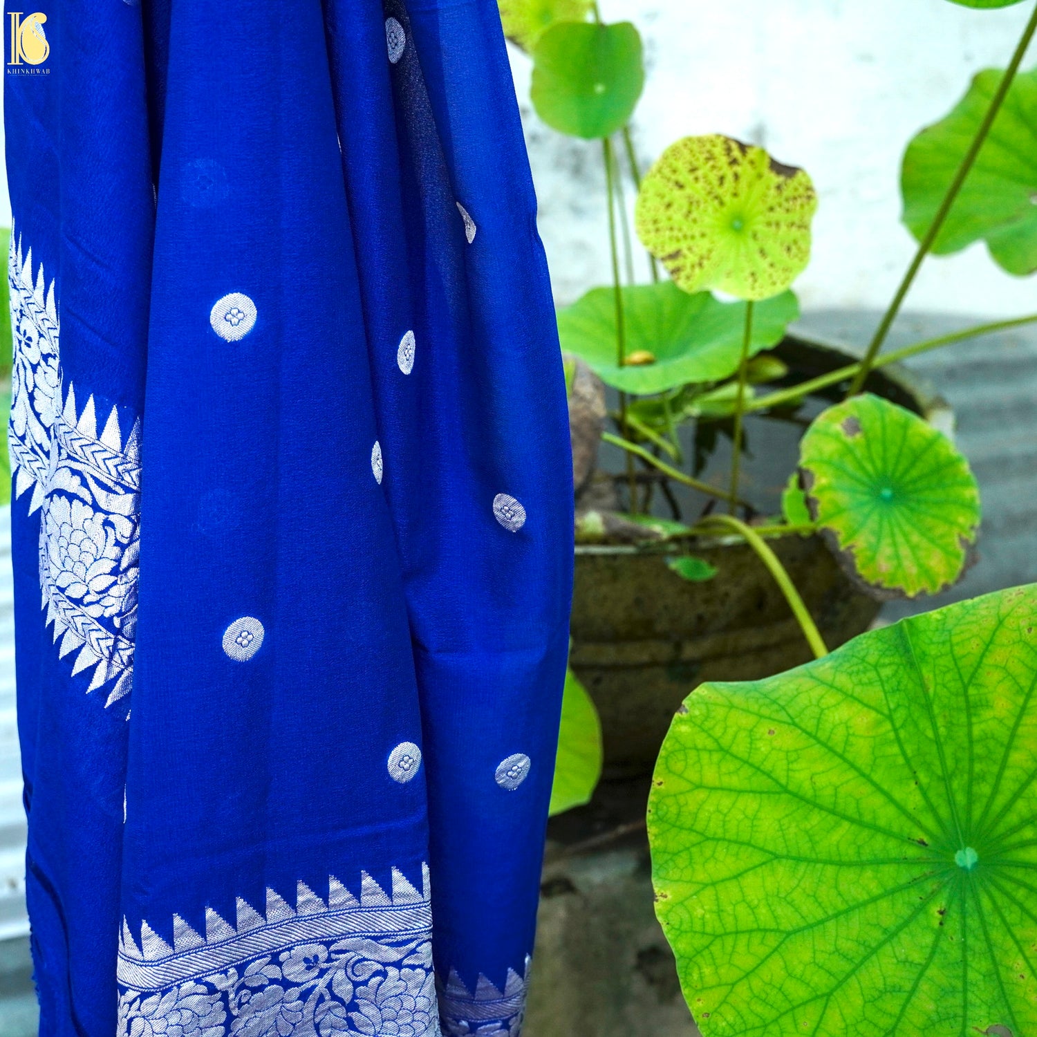 Smalt Blue Pure Georgette Handloom Banarasi Ashrafi Boota Saree - Khinkhwab