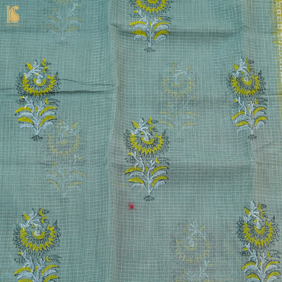 Grey & Yellow Handloom Kota Cotton Print Saree - Khinkhwab