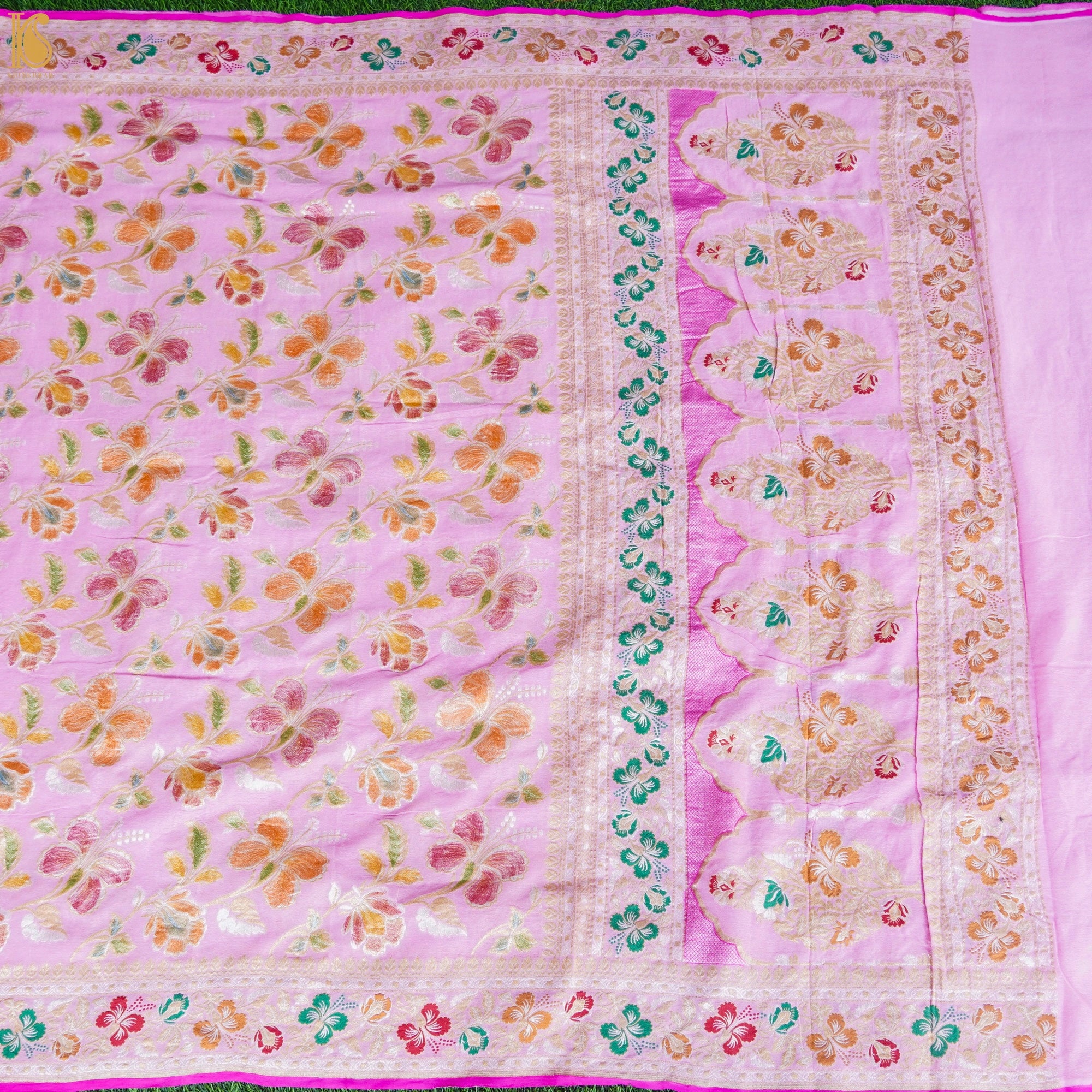 Thistle Pink Pure Georgette Handloom Banarasi Dahlia Dupatta - Khinkhwab