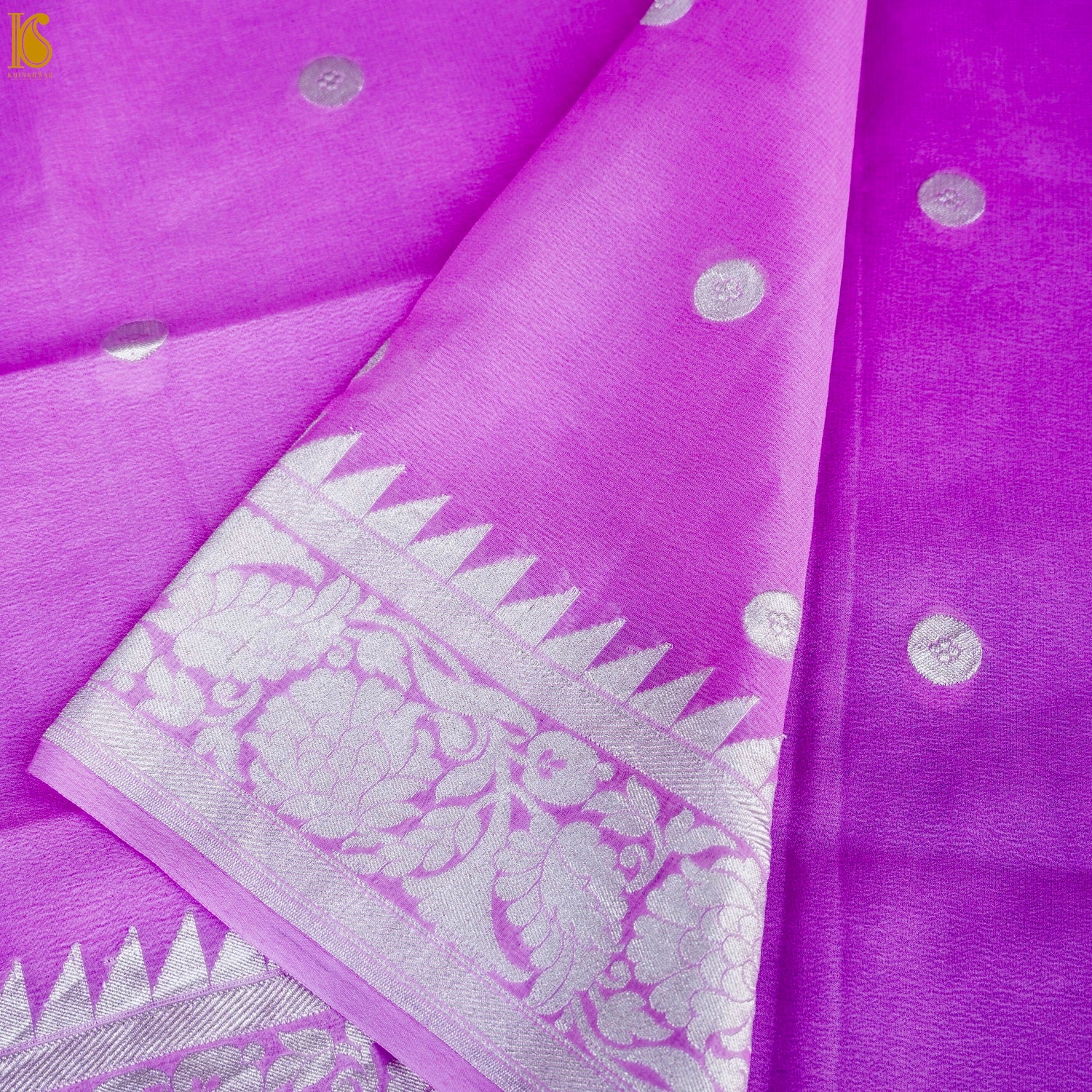 Wisteria Purple Pure Georgette Handloom Banarasi Ashrafi Boota Saree - Khinkhwab