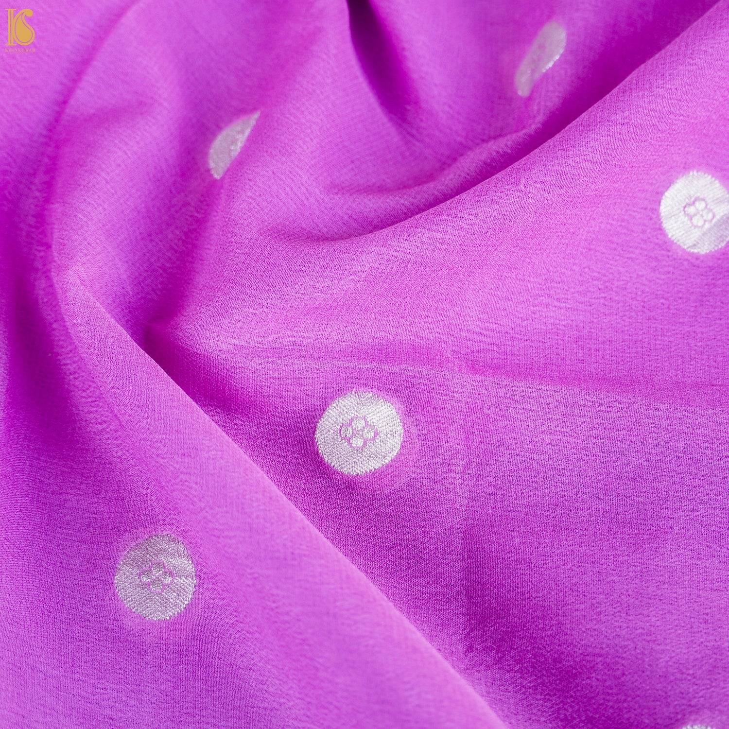 Wisteria Purple Pure Georgette Handloom Banarasi Ashrafi Boota Saree - Khinkhwab