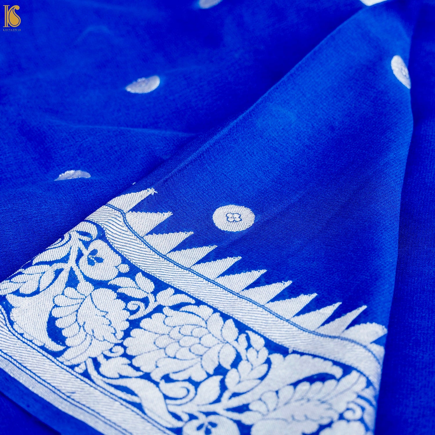 Smalt Blue Pure Georgette Handloom Banarasi Ashrafi Boota Saree - Khinkhwab
