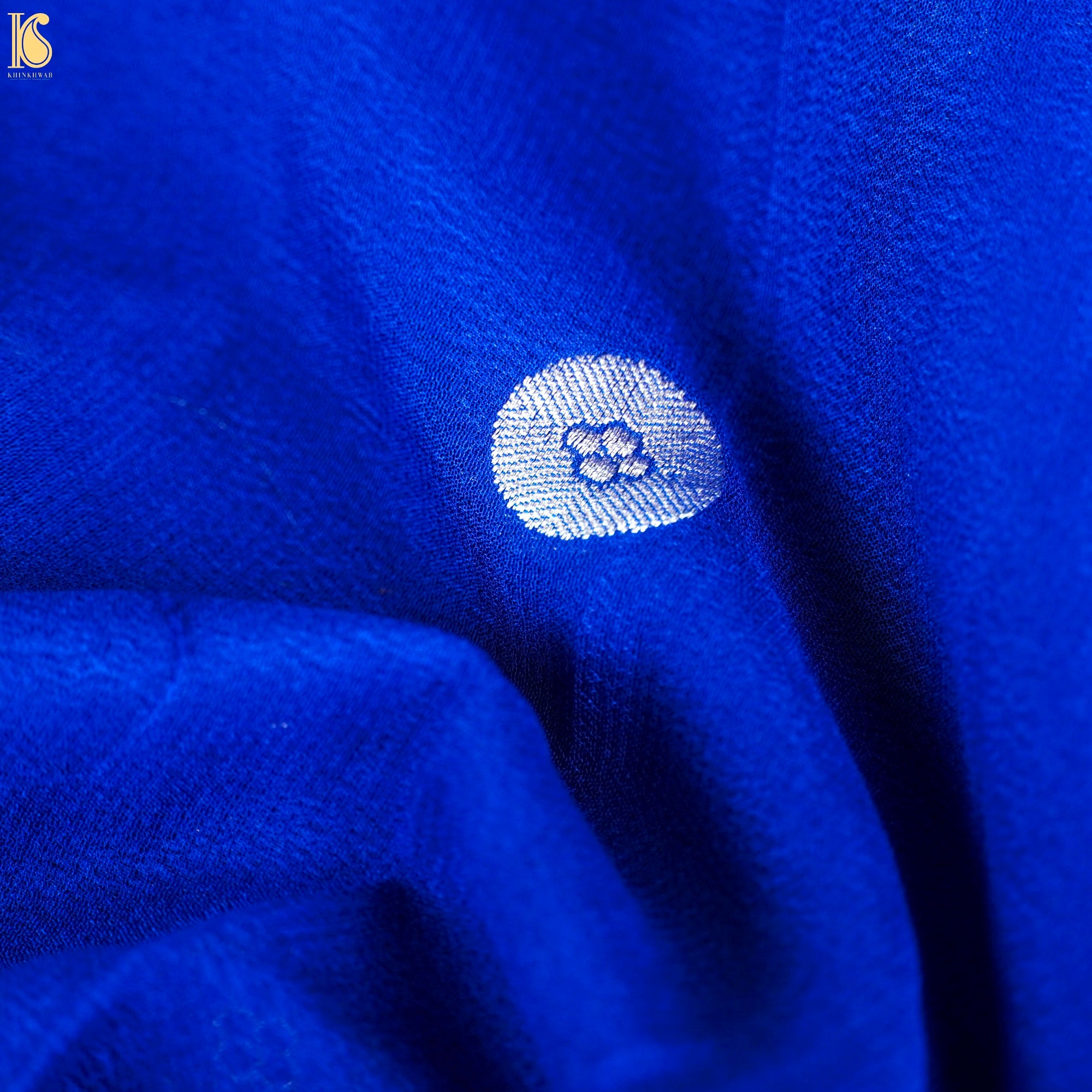 Smalt Blue Pure Georgette Handloom Banarasi Ashrafi Boota Saree - Khinkhwab