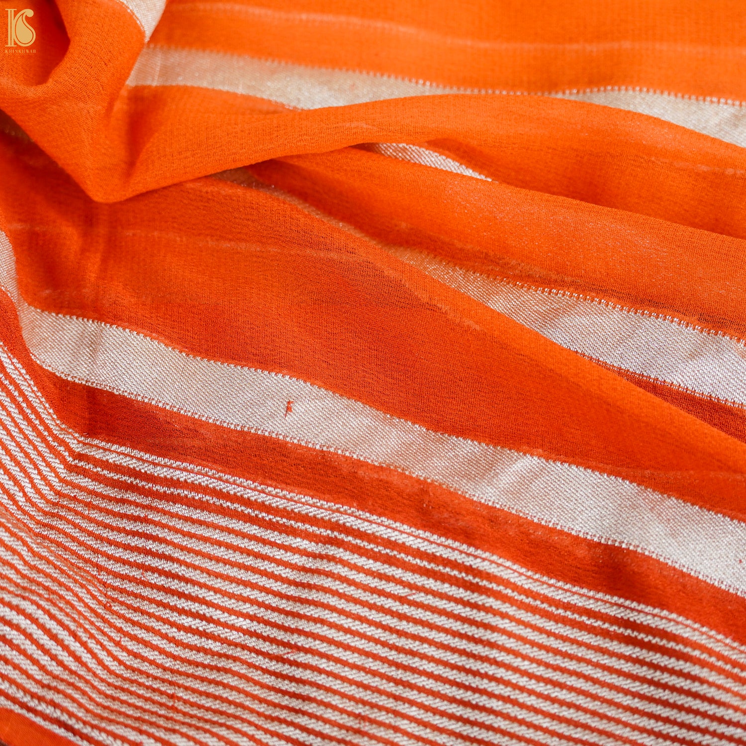 Yellow & Orange Pure Georgette Handloom Banarasi Stripes Dupatta - Khinkhwab