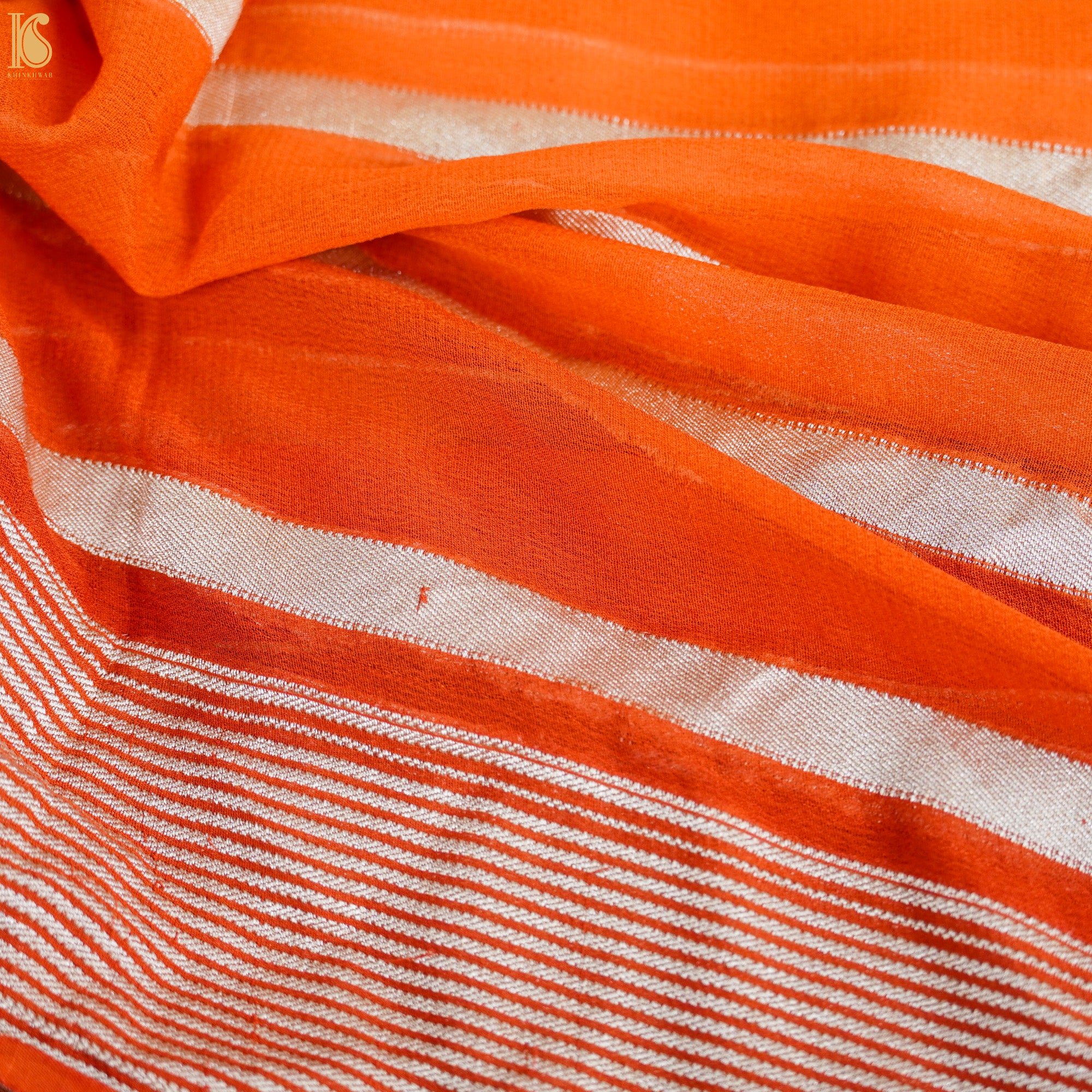 Yellow & Orange Pure Georgette Handloom Banarasi Stripes Dupatta - Khinkhwab