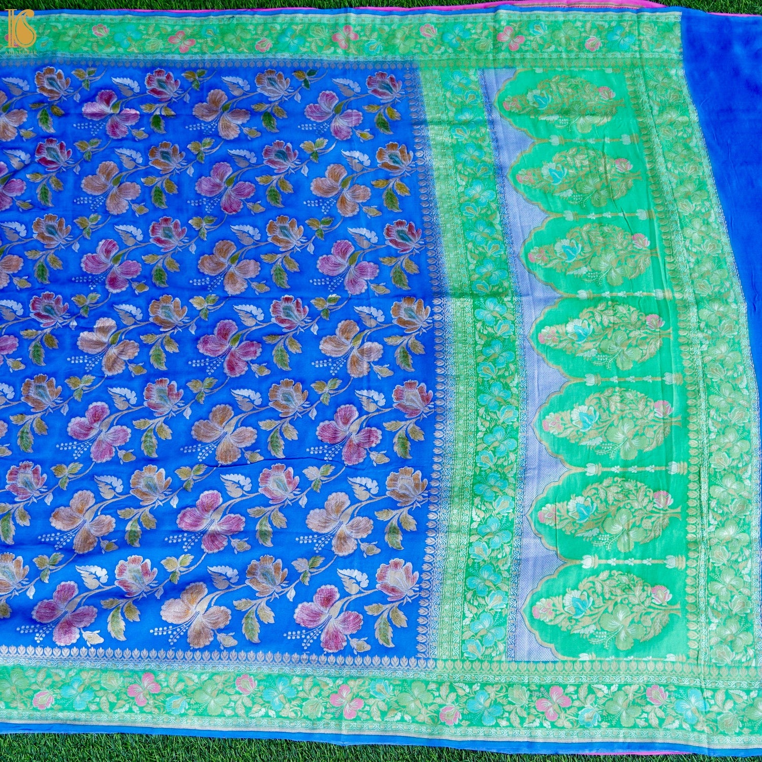 Dodger Blue Pure Georgette Handloom Banarasi Dahlia Dupatta - Khinkhwab