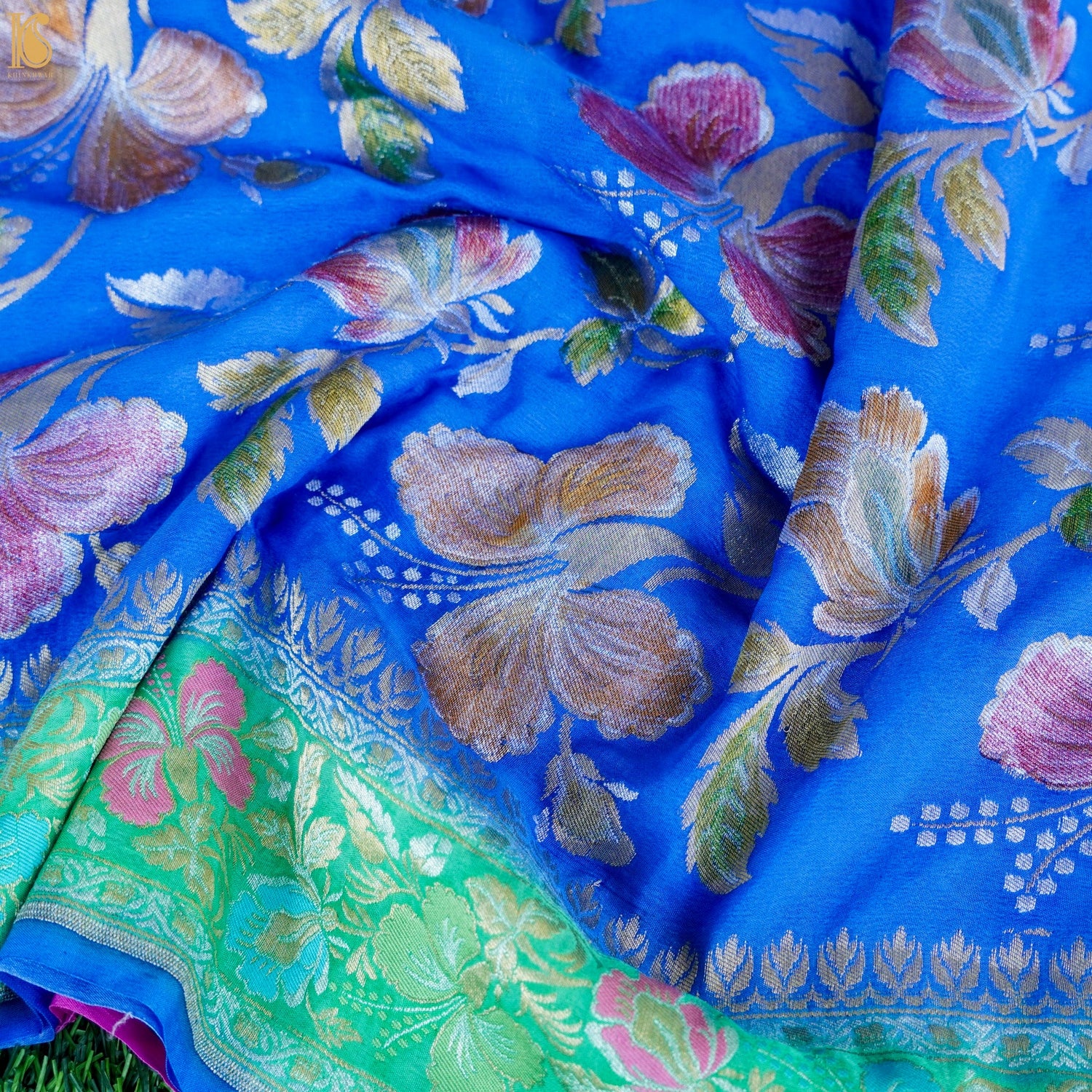 Dodger Blue Pure Georgette Handloom Banarasi Dahlia Dupatta - Khinkhwab