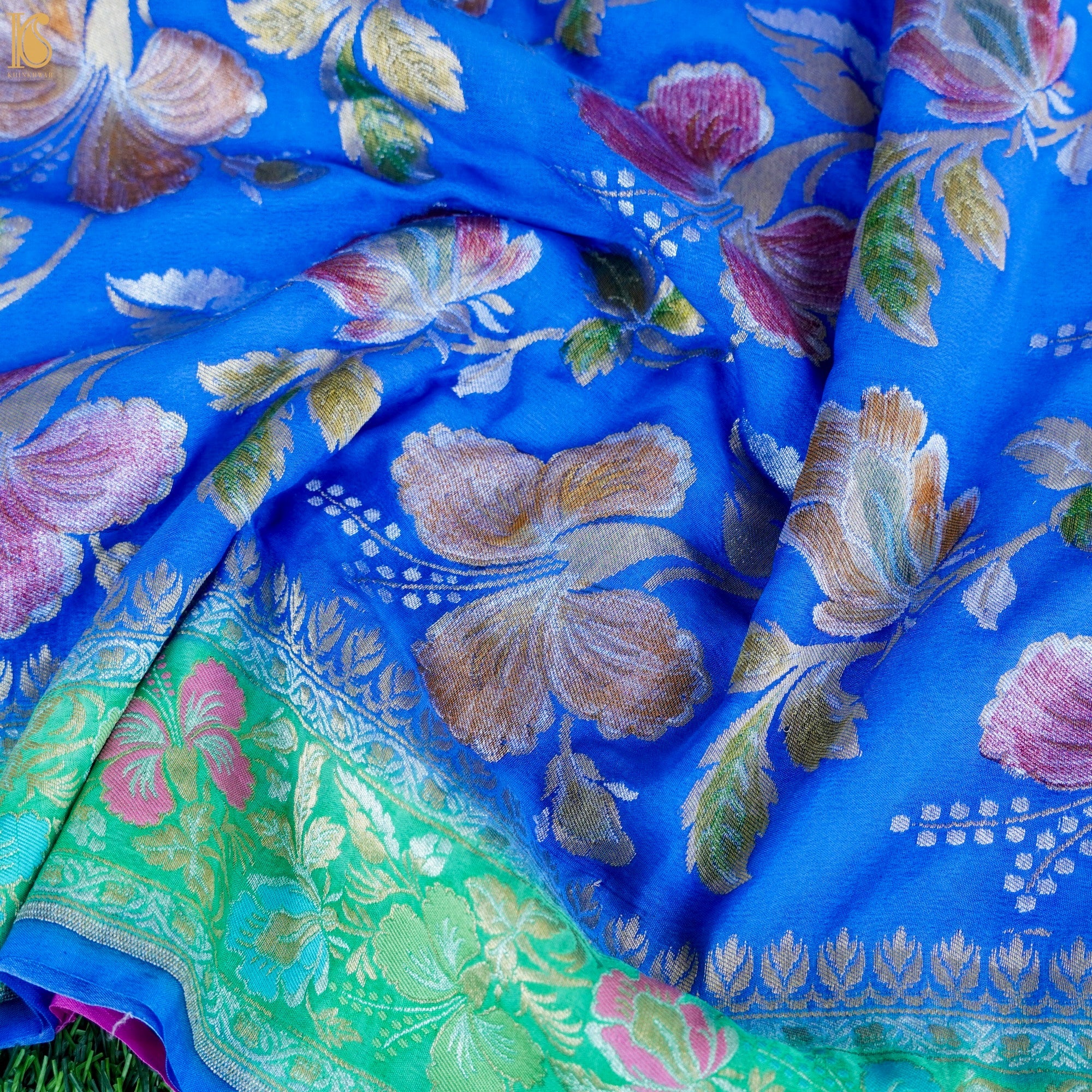 Dodger Blue Pure Georgette Handloom Banarasi Dahlia Dupatta - Khinkhwab