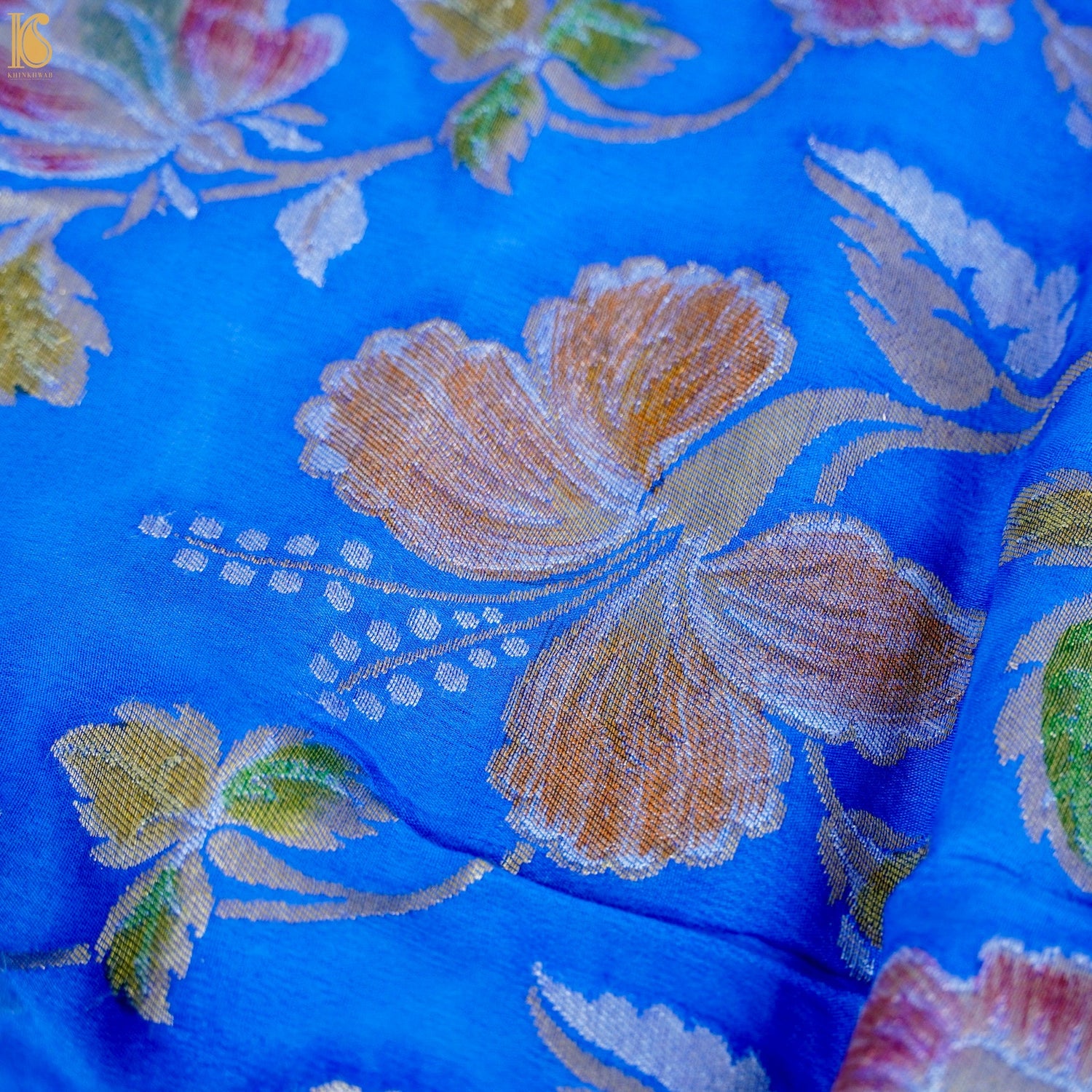 Dodger Blue Pure Georgette Handloom Banarasi Dahlia Dupatta - Khinkhwab