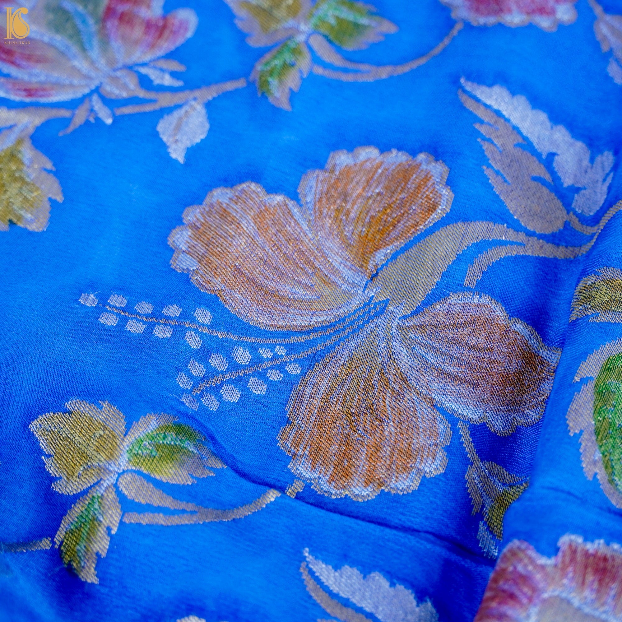 Dodger Blue Pure Georgette Handloom Banarasi Dahlia Dupatta - Khinkhwab