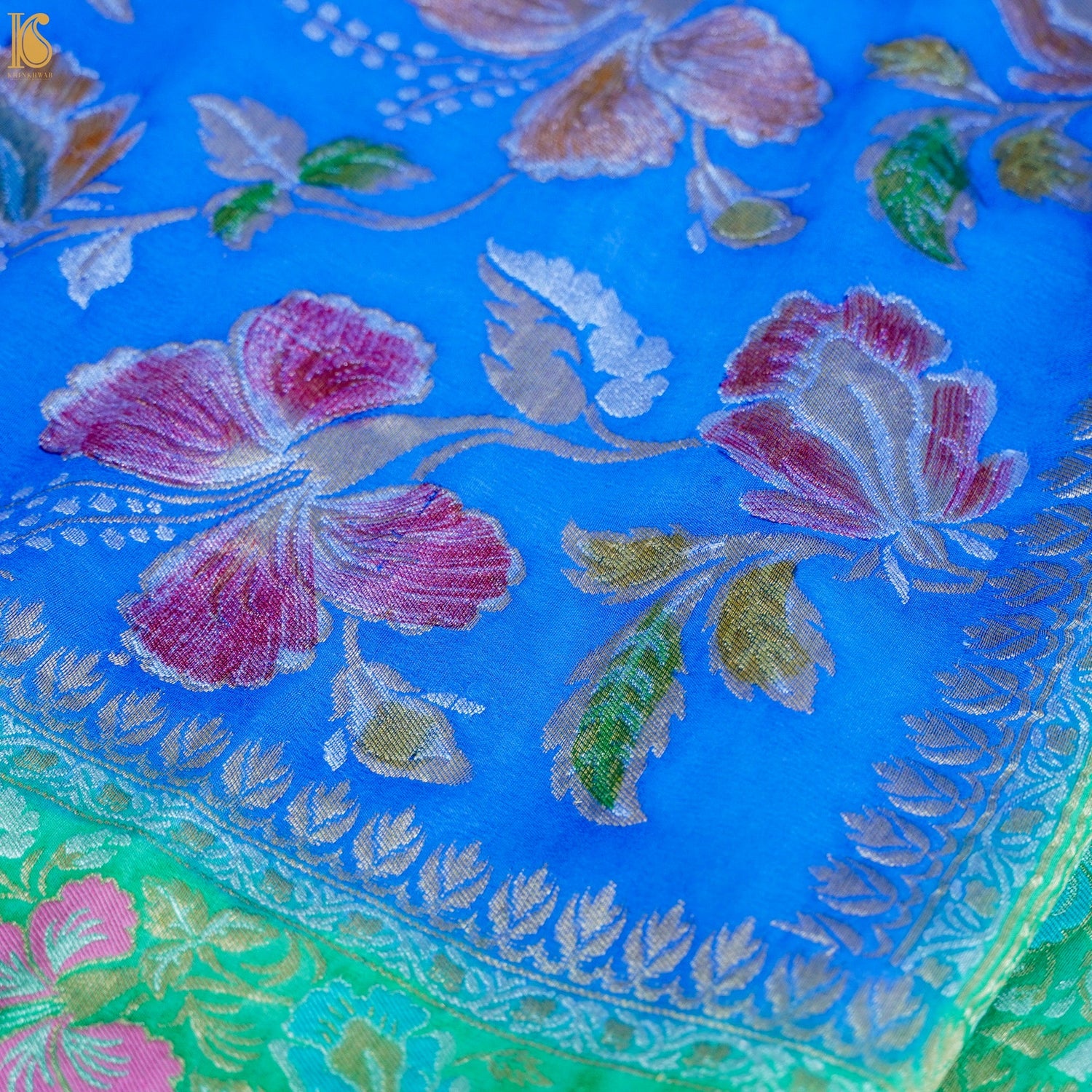 Dodger Blue Pure Georgette Handloom Banarasi Dahlia Dupatta - Khinkhwab