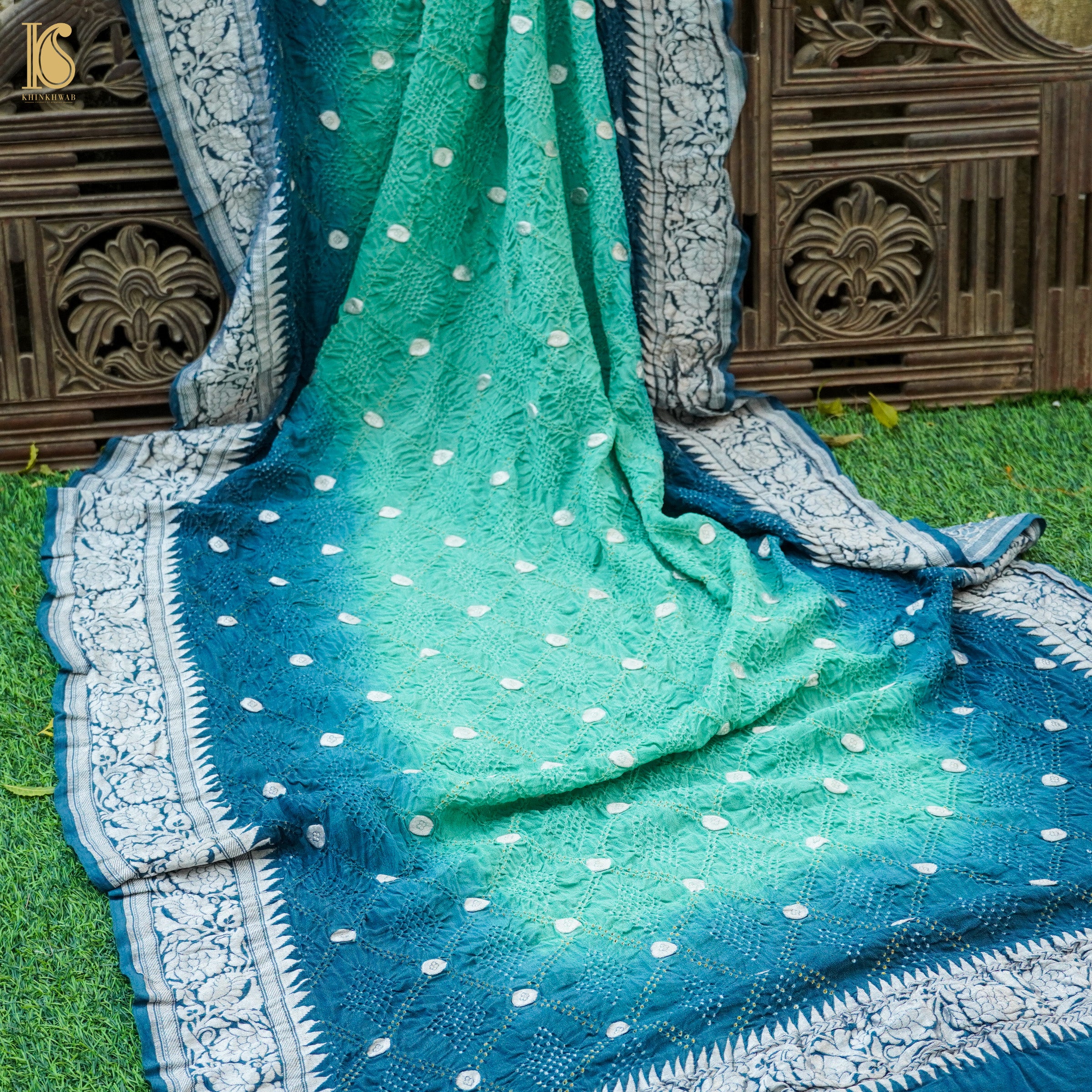 Downy Green Georgette Banarasi Bandhani Ashrafi Boota Dupatta - Khinkhwab