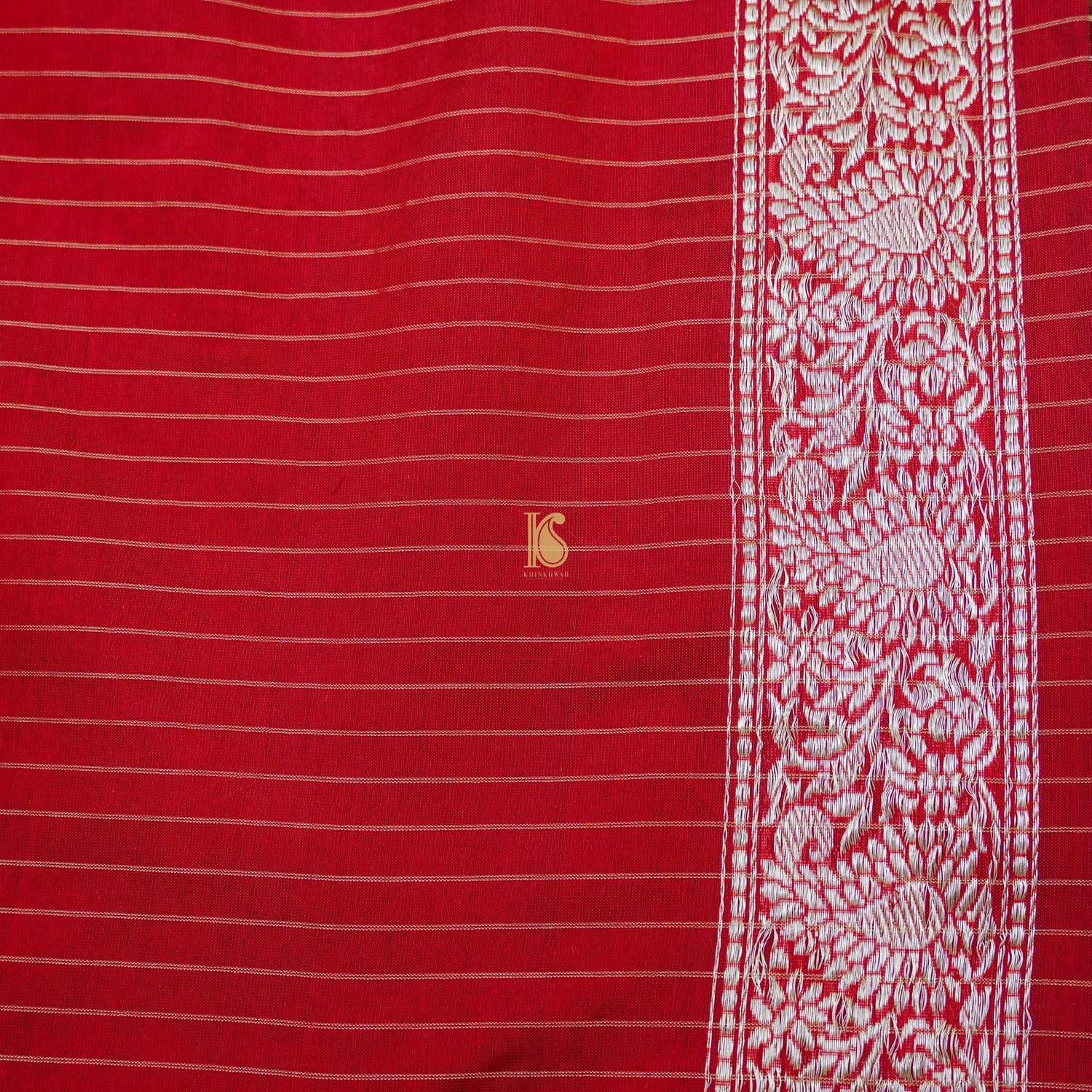 Rock Blue & Red Pure Kora Handloom Banarasi Check Saree - Khinkhwab
