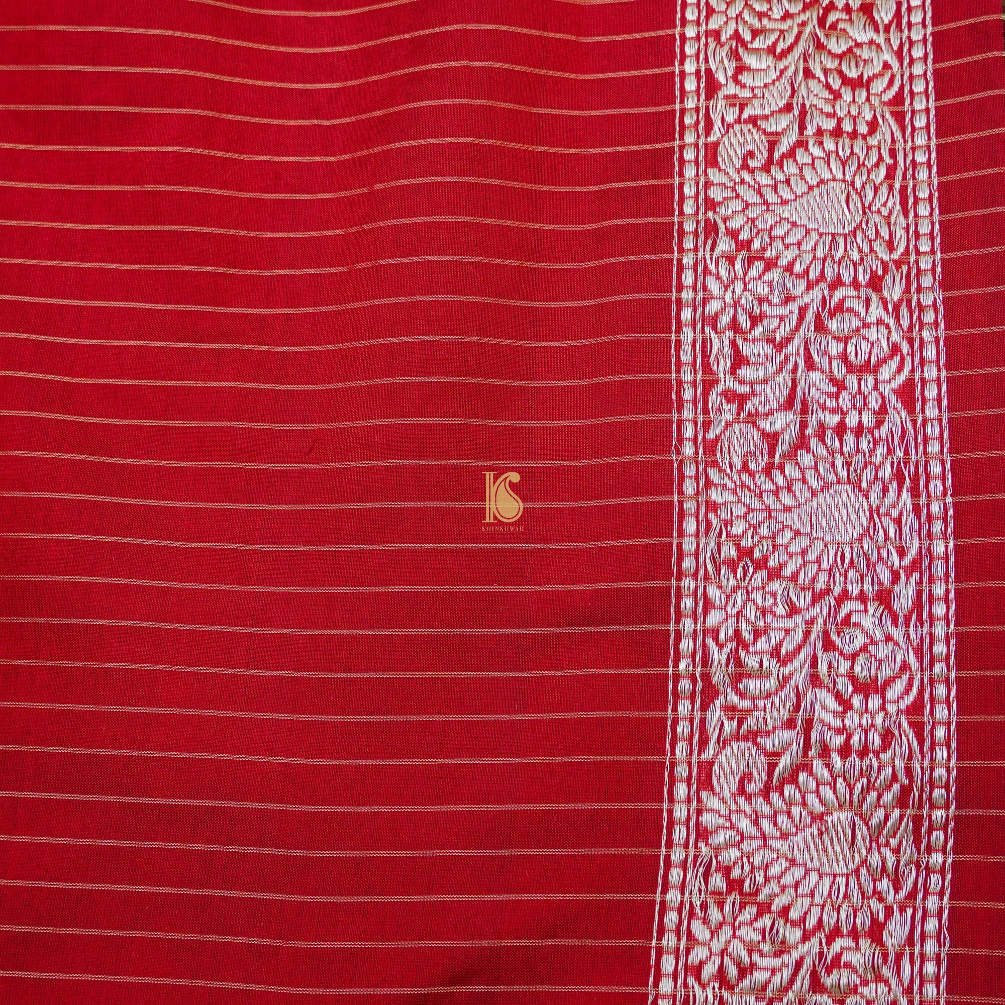 Rock Blue & Red Pure Kora Handloom Banarasi Check Saree - Khinkhwab