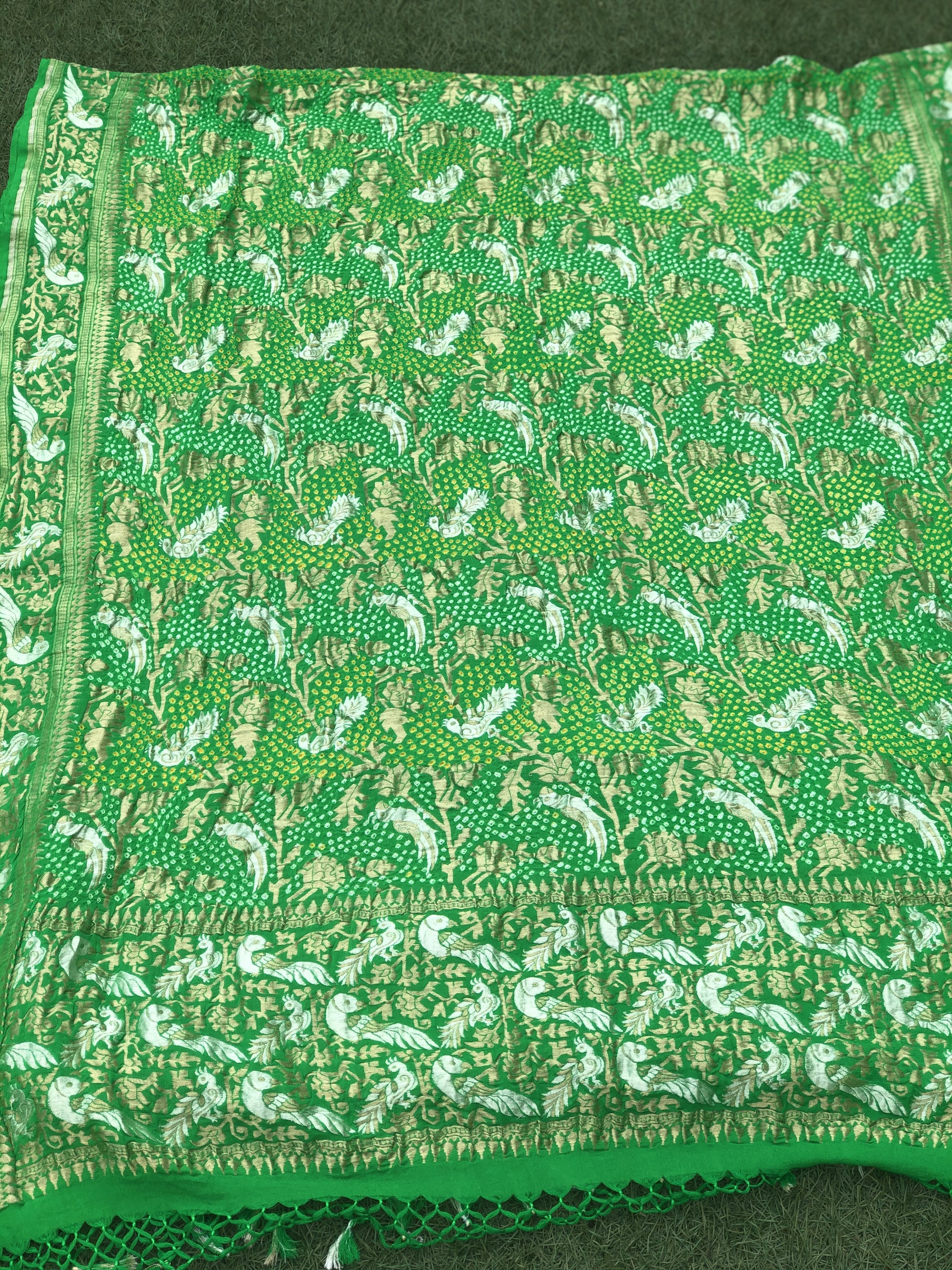 Preorder - Pure Georgette Handloom Banarasi Birds Bandhani Dupatta - Khinkhwab