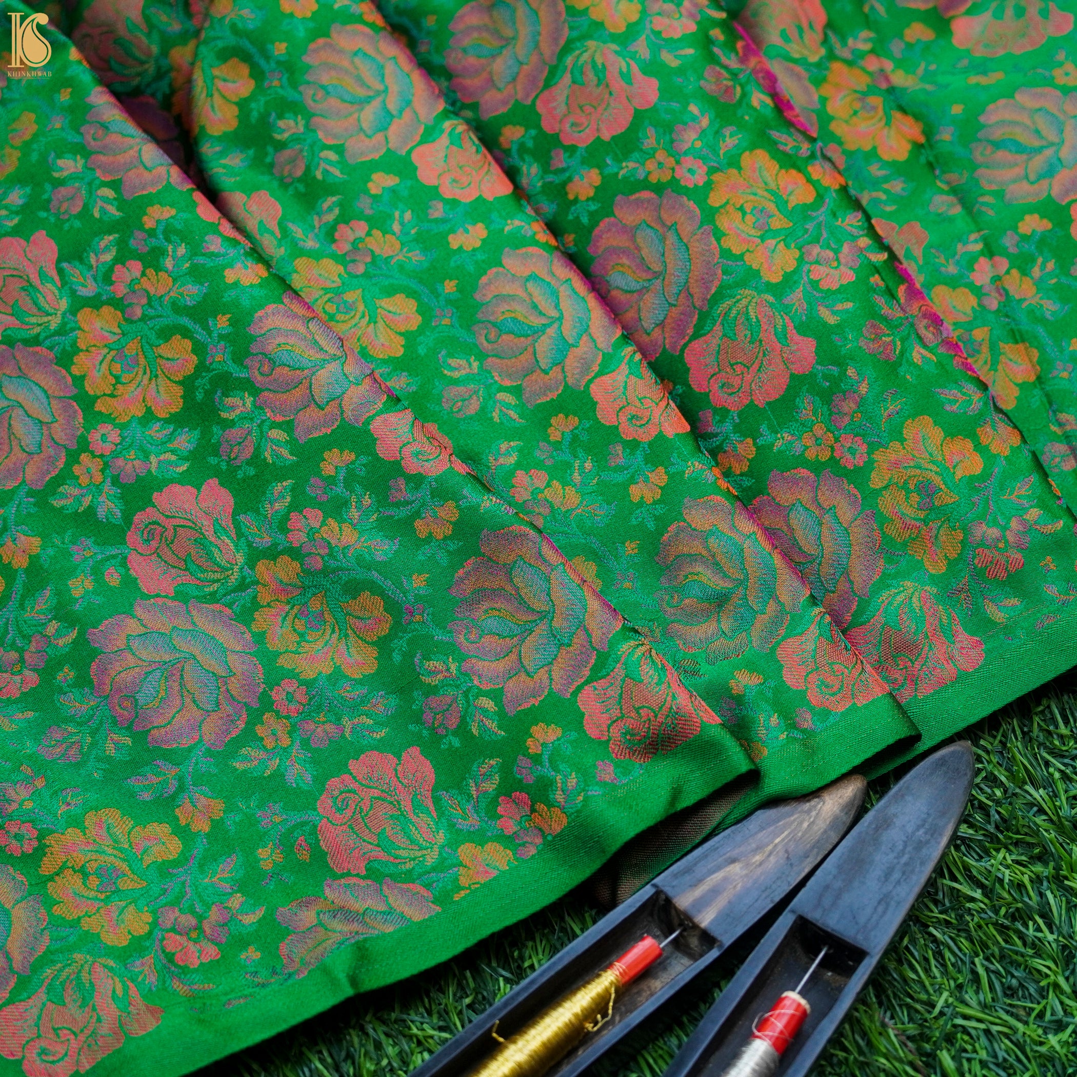 Salem Green Pure Banarasi Silk Handwoven Tanchui Kurta Fabric - Khinkhwab