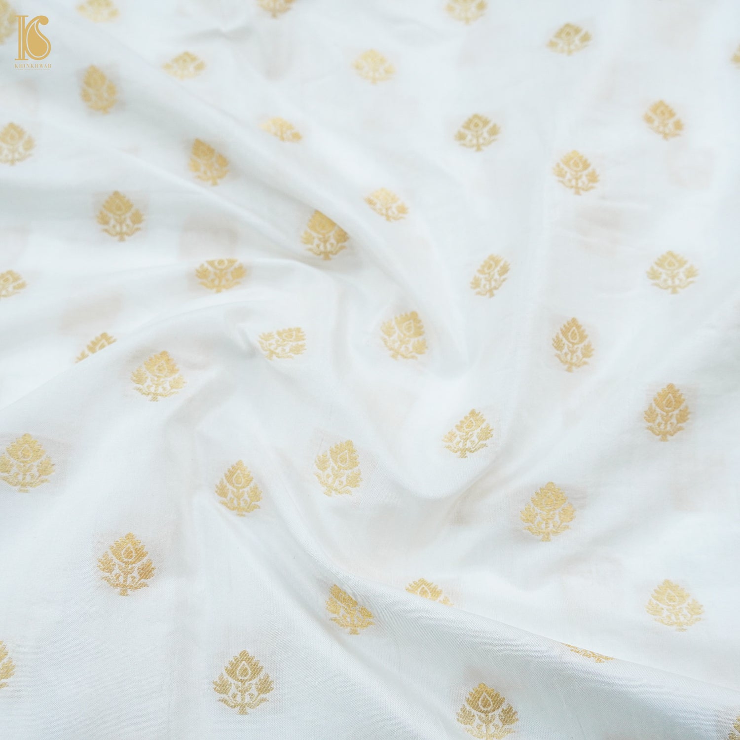 Beige & Gold Pure Chiniya Silk Banarasi Dyeable Fabric - Khinkhwab
