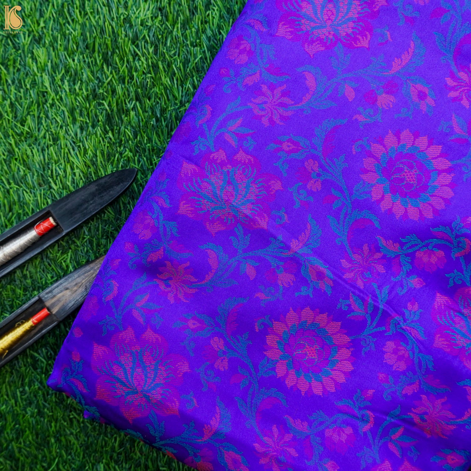 Blue Pure Banarasi Silk Handwoven Tanchui Kurta Fabric - Khinkhwab