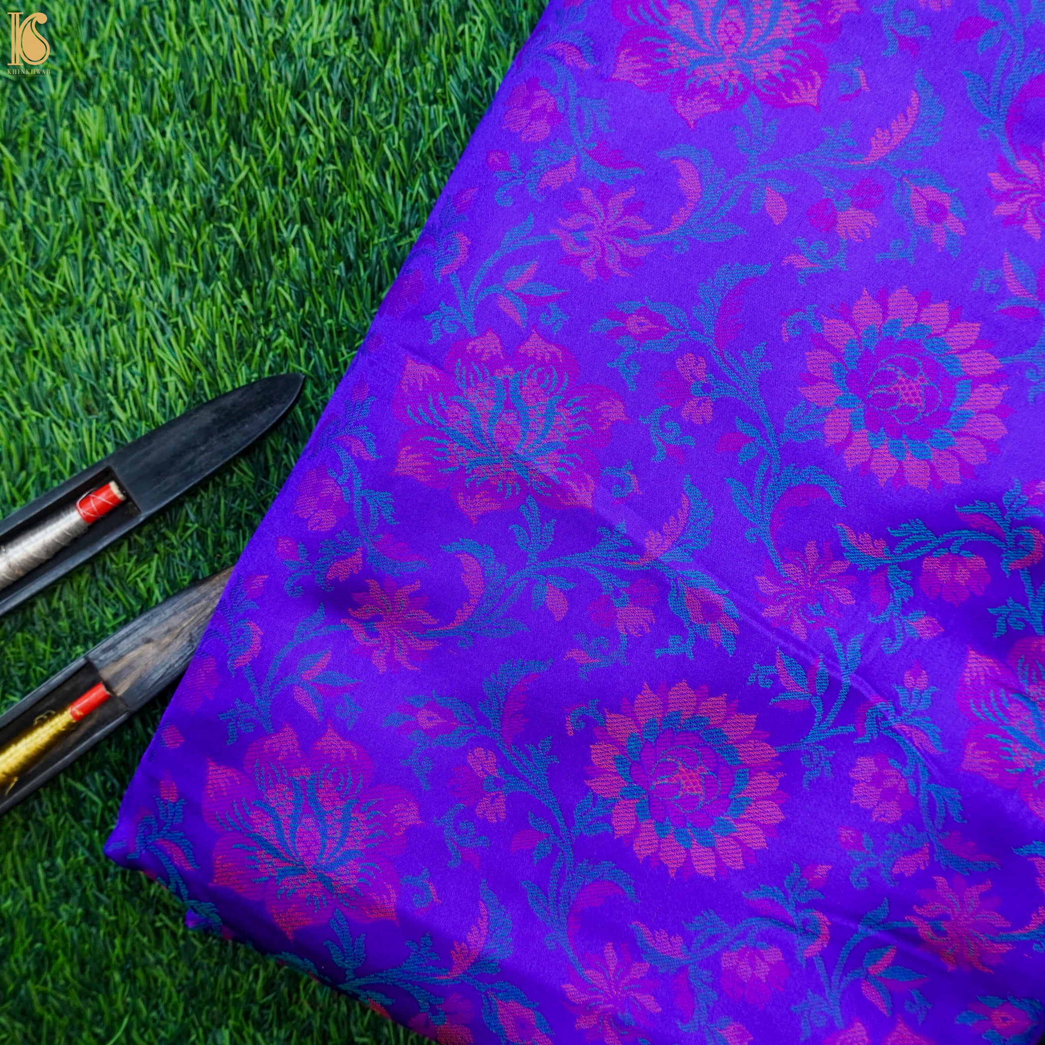 Blue Pure Banarasi Silk Handwoven Tanchui Kurta Fabric - Khinkhwab
