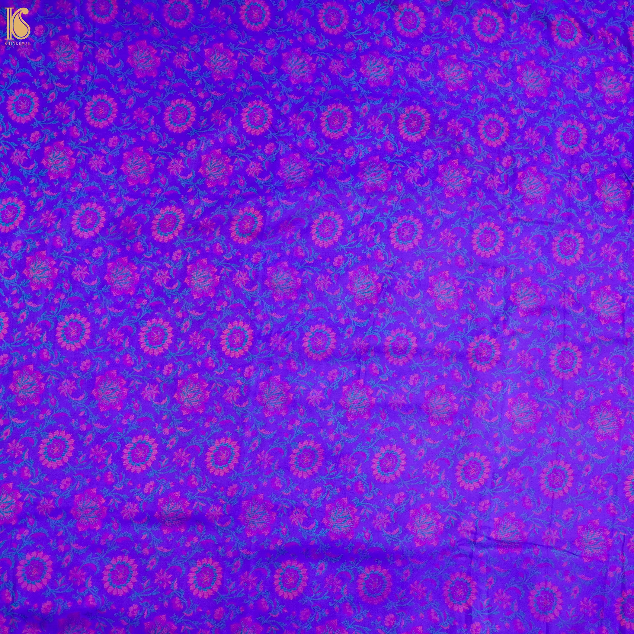 Blue Pure Banarasi Silk Handwoven Tanchui Kurta Fabric - Khinkhwab