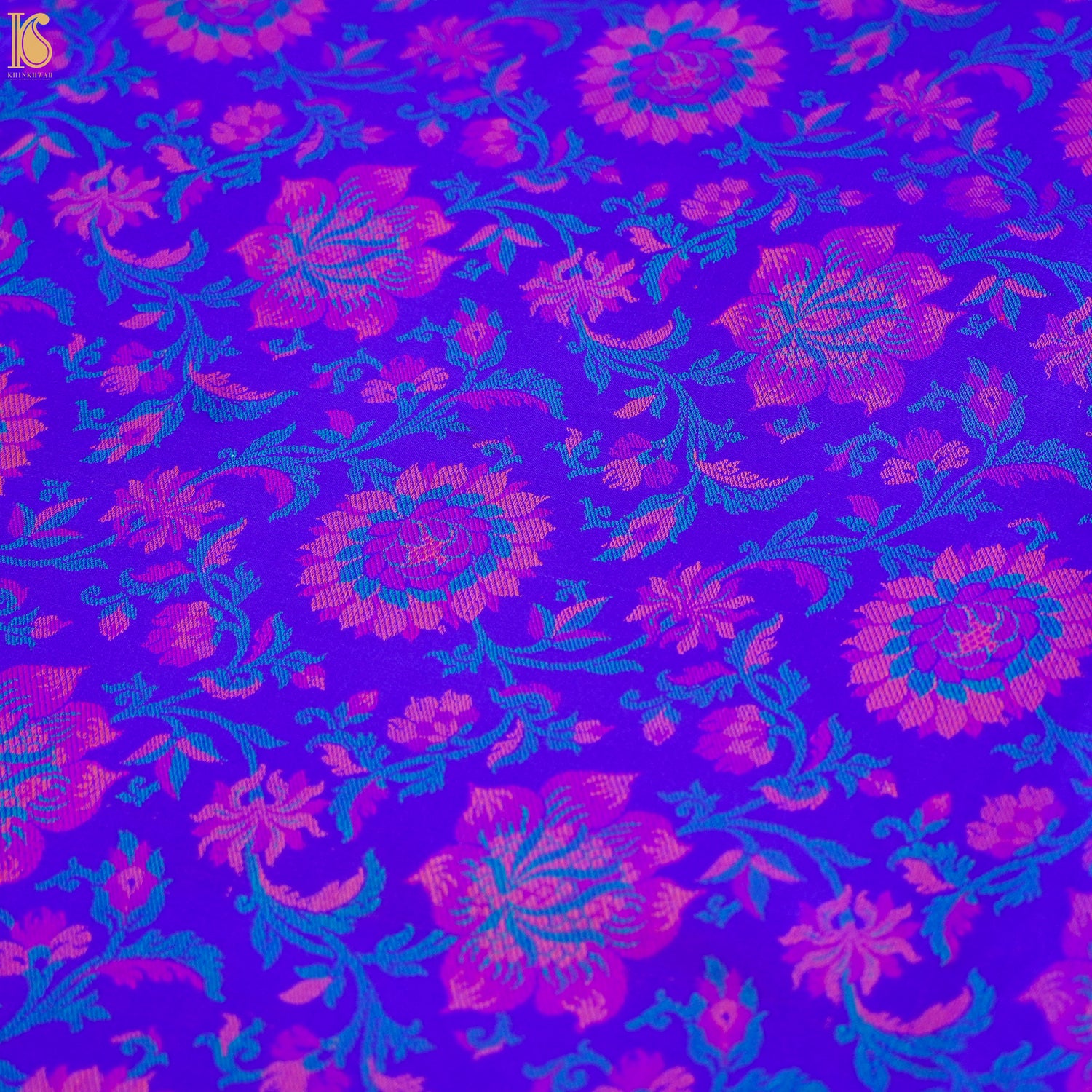 Blue Pure Banarasi Silk Handwoven Tanchui Kurta Fabric - Khinkhwab