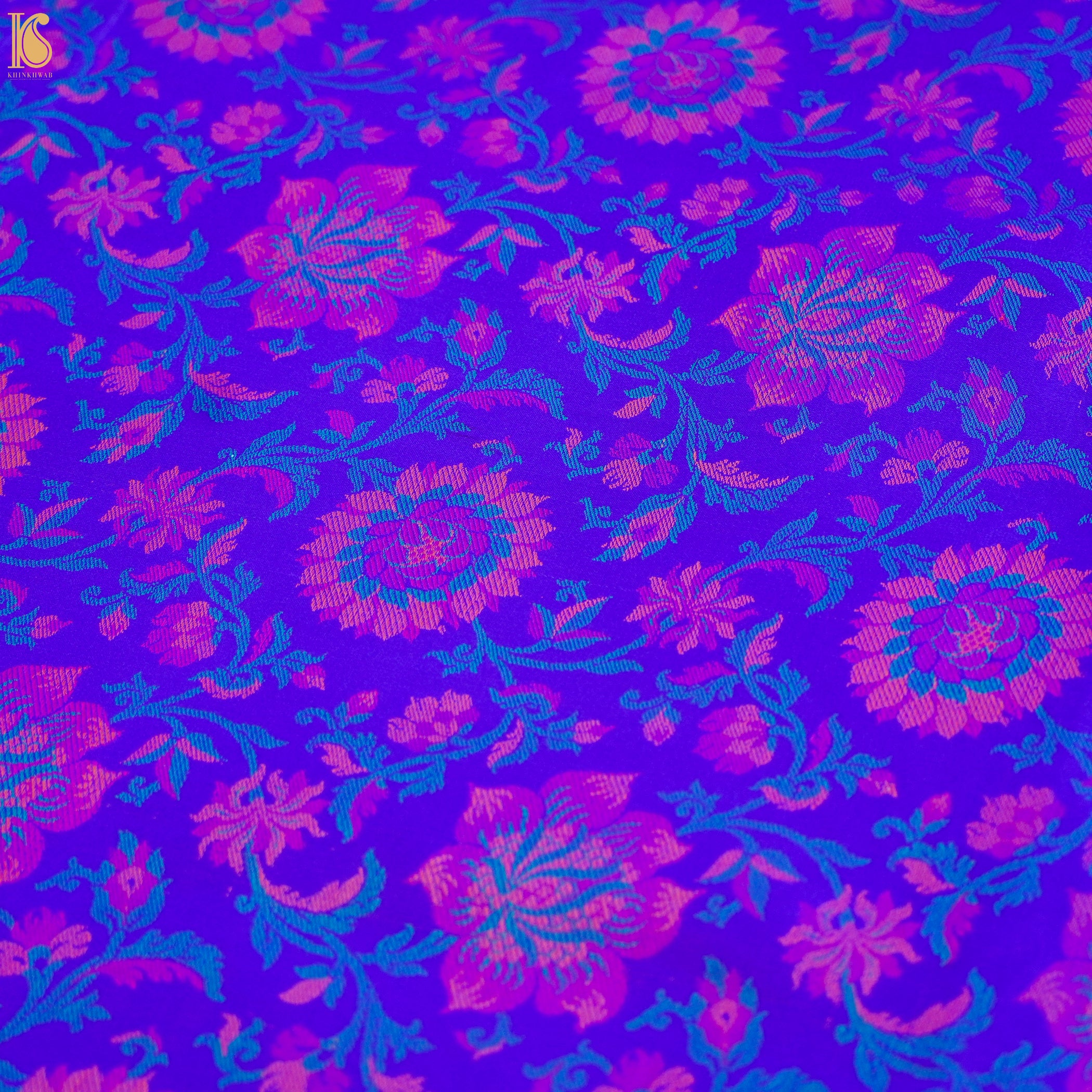Blue Pure Banarasi Silk Handwoven Tanchui Kurta Fabric - Khinkhwab