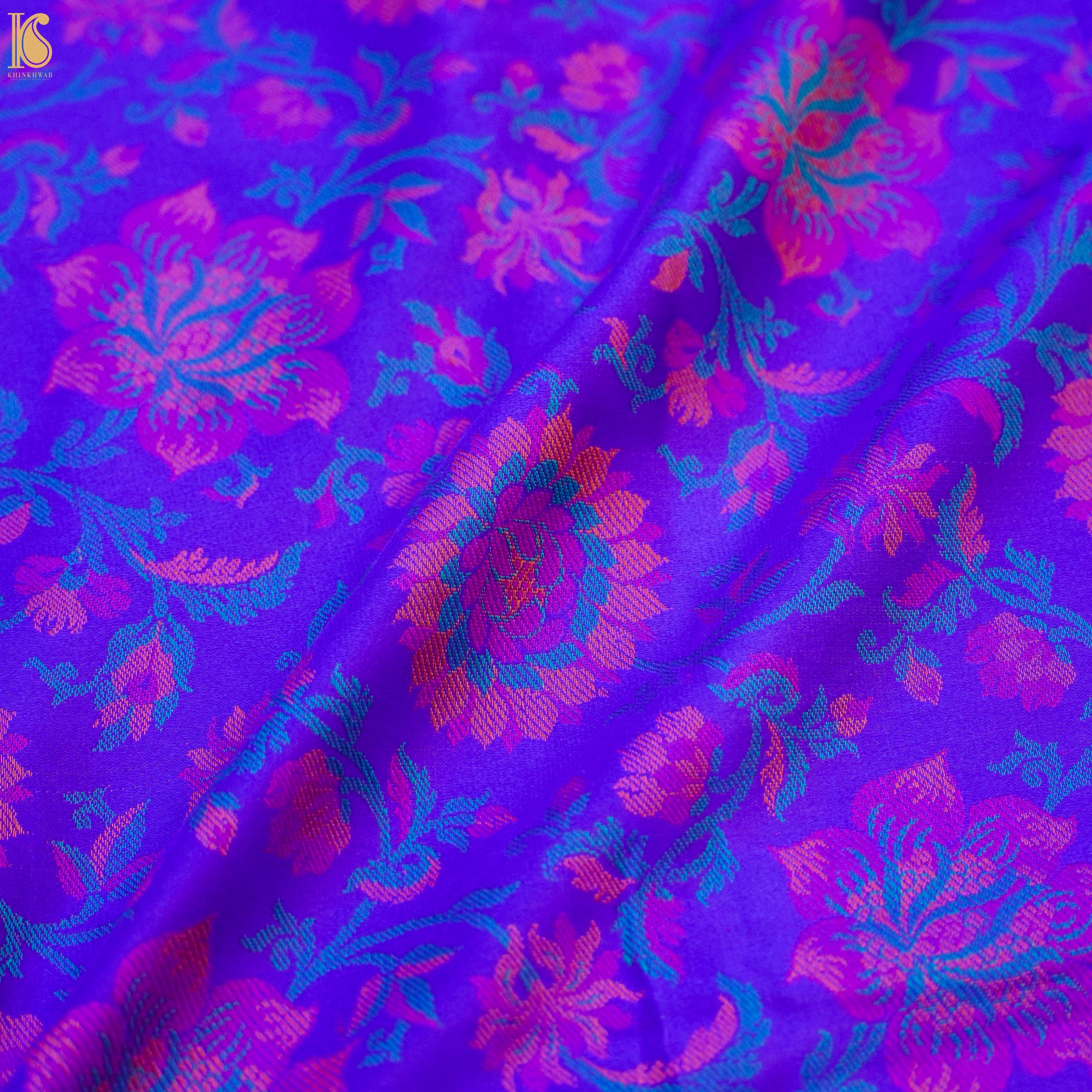 Blue Pure Banarasi Silk Handwoven Tanchui Kurta Fabric - Khinkhwab